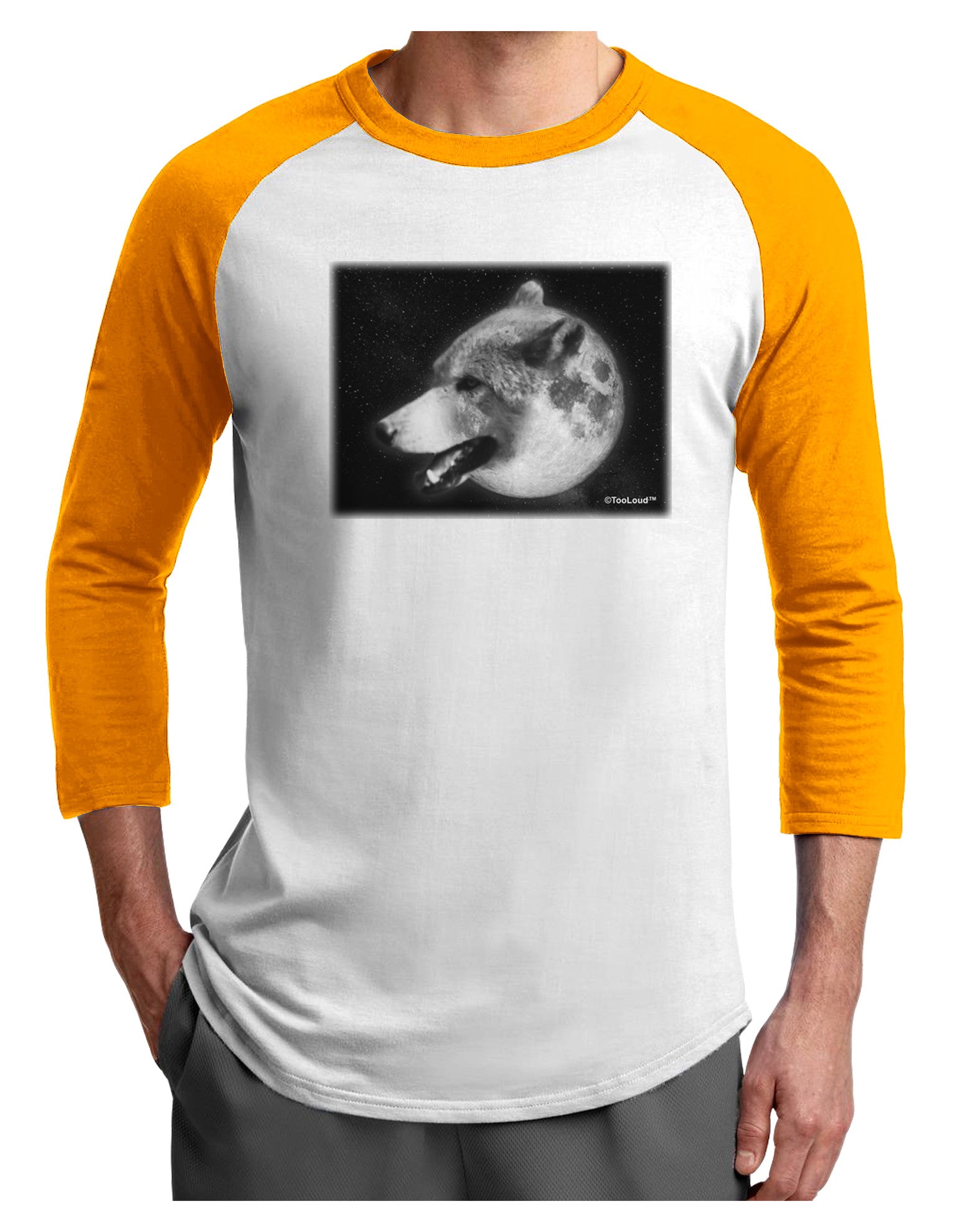 White Wolf Moon Adult Raglan Shirt-Raglan Shirt-TooLoud-White-Gold-X-Small-Davson Sales