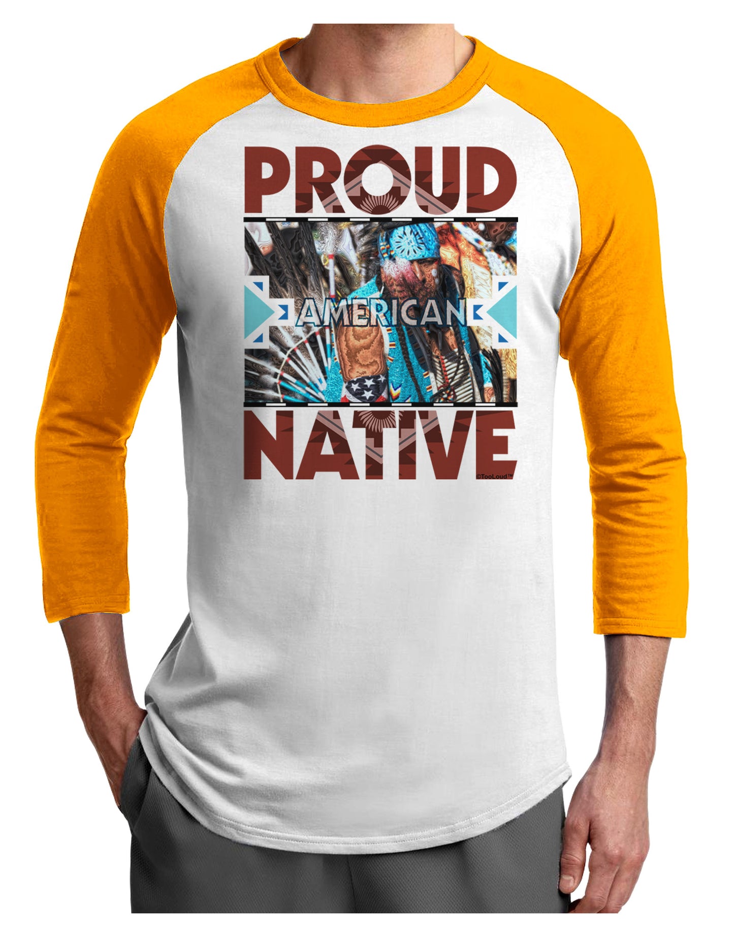 Proud Native American Adult Raglan Shirt-TooLoud-White-Gold-X-Small-Davson Sales