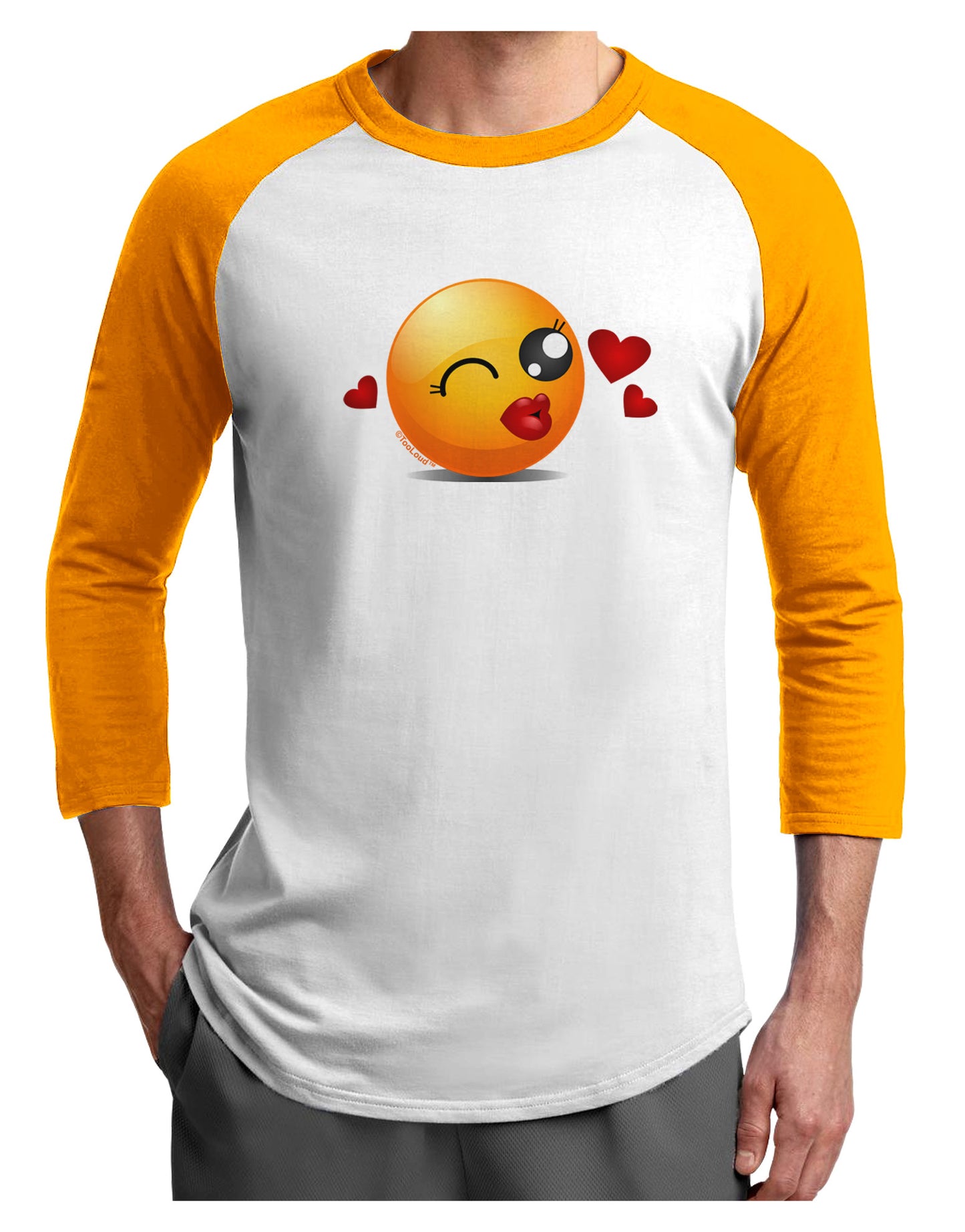 Kissy Face Emoji Girl Adult Raglan Shirt-Raglan Shirt-TooLoud-White-Gold-X-Small-Davson Sales