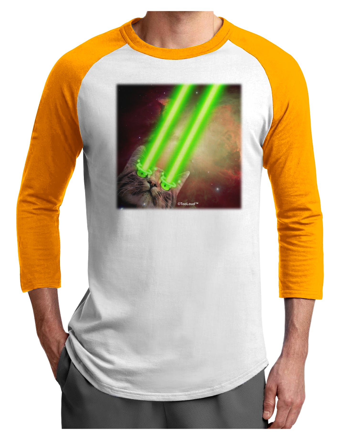 Laser Eyes Cat in Space Design Adult Raglan Shirt by TooLoud-TooLoud-White-Gold-X-Small-Davson Sales