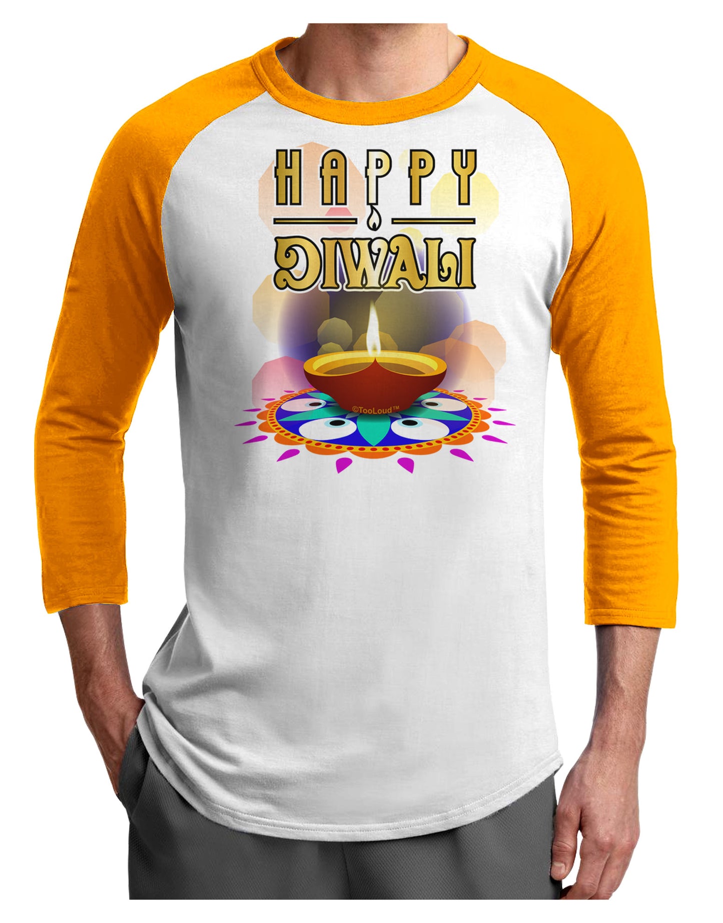 Happy Diwali - Rangoli and Diya Adult Raglan Shirt by-Raglan Shirt-TooLoud-White-Gold-X-Small-Davson Sales