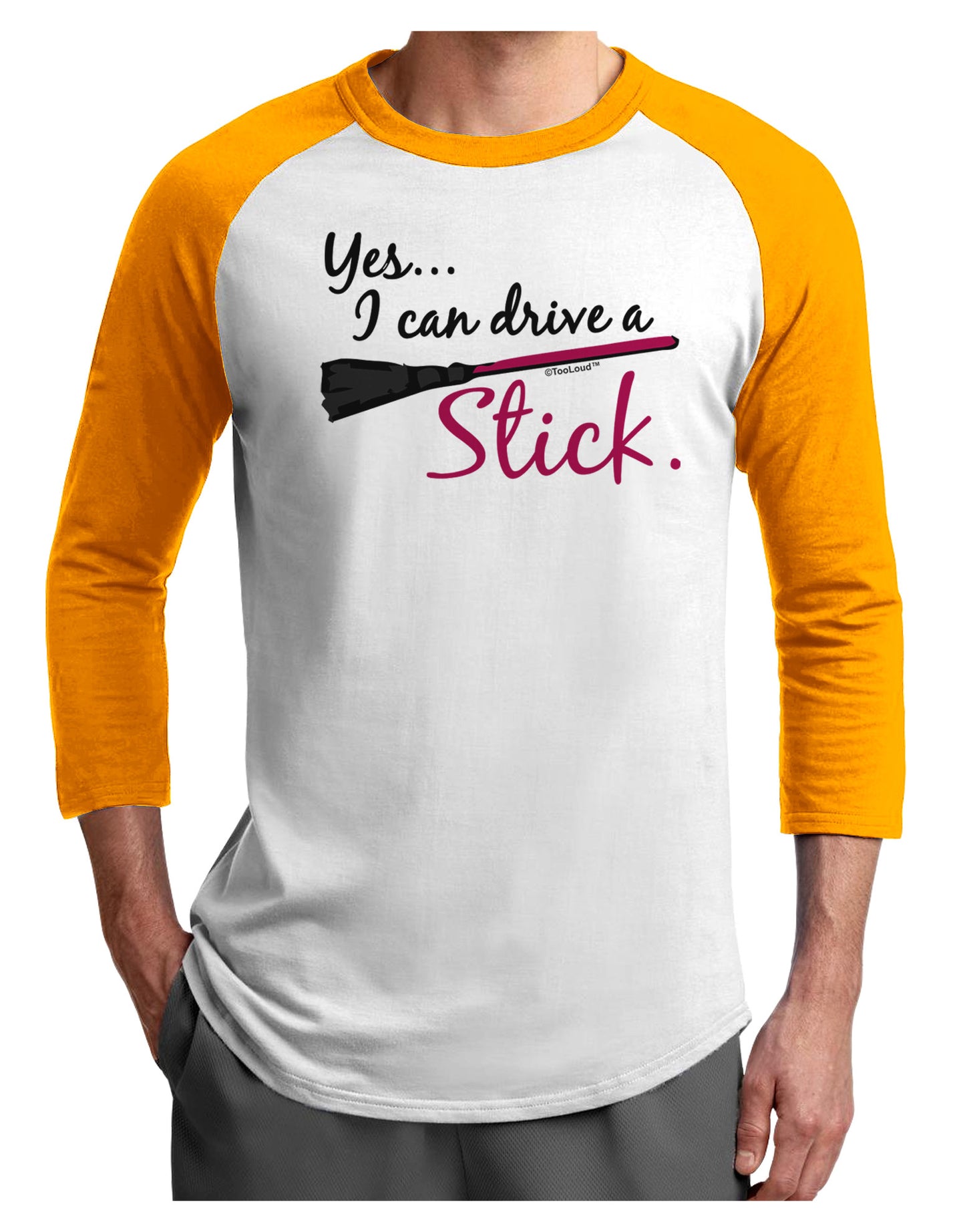 Drive Stick Pink Adult Raglan Shirt-Raglan Shirt-TooLoud-White-Gold-X-Small-Davson Sales
