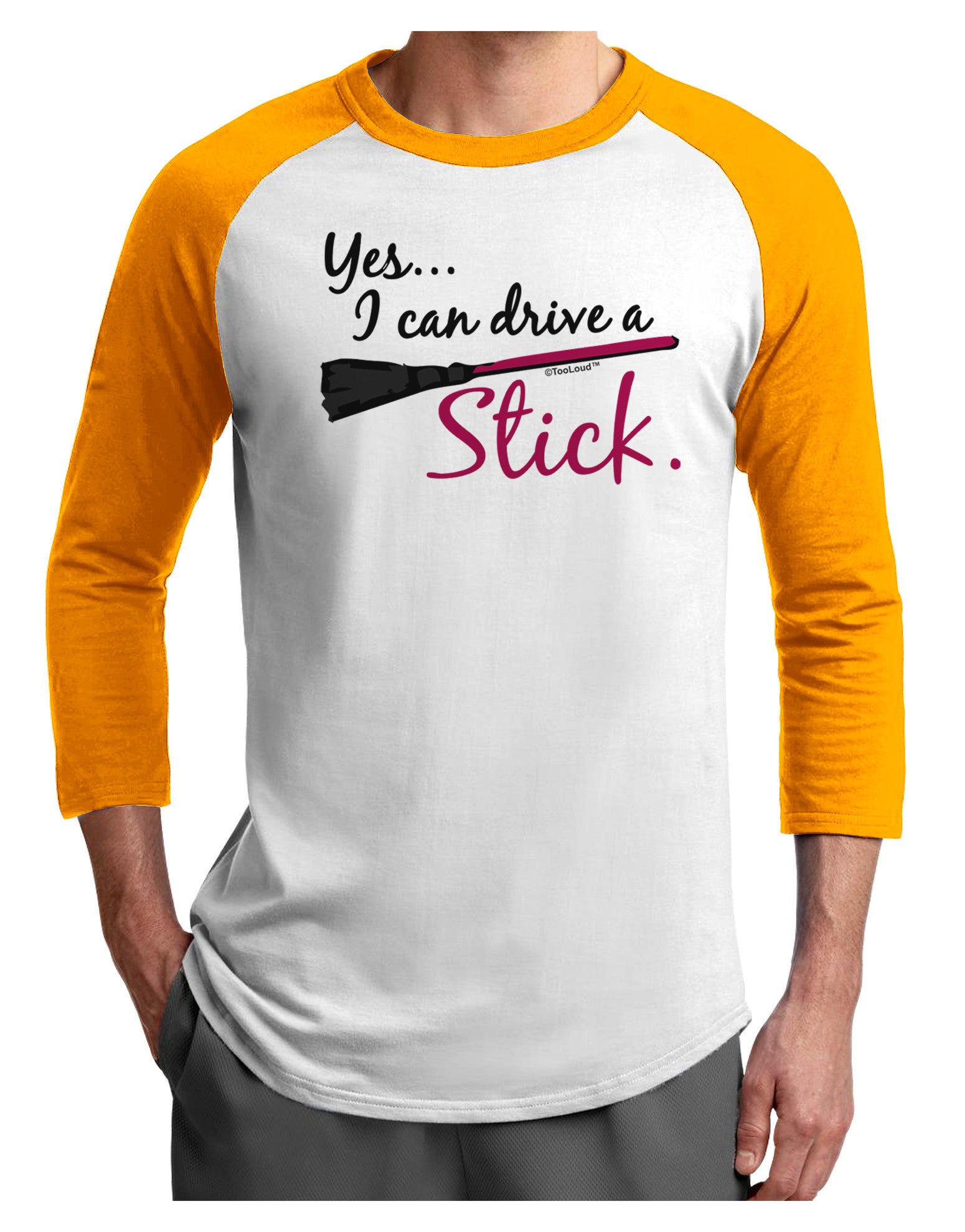 Drive Stick Pink Adult Raglan Shirt-Raglan Shirt-TooLoud-White-Gold-X-Small-Davson Sales