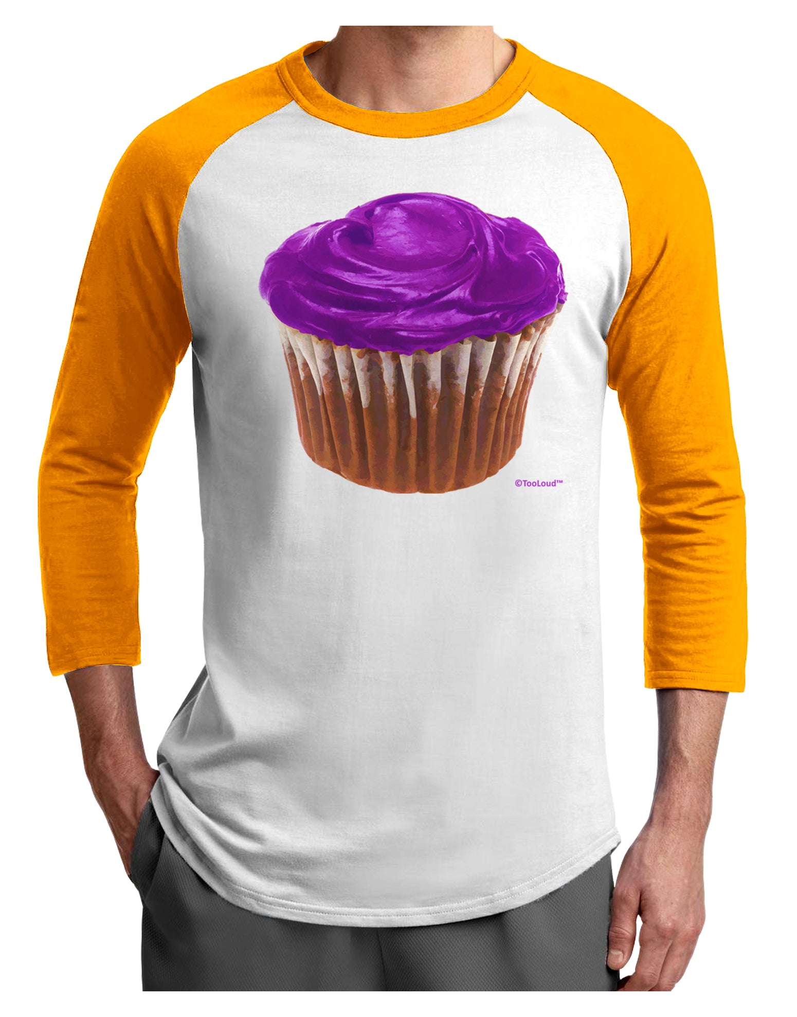Giant Bright Purple Cupcake Adult Raglan Shirt by TooLoud-TooLoud-White-Gold-X-Small-Davson Sales