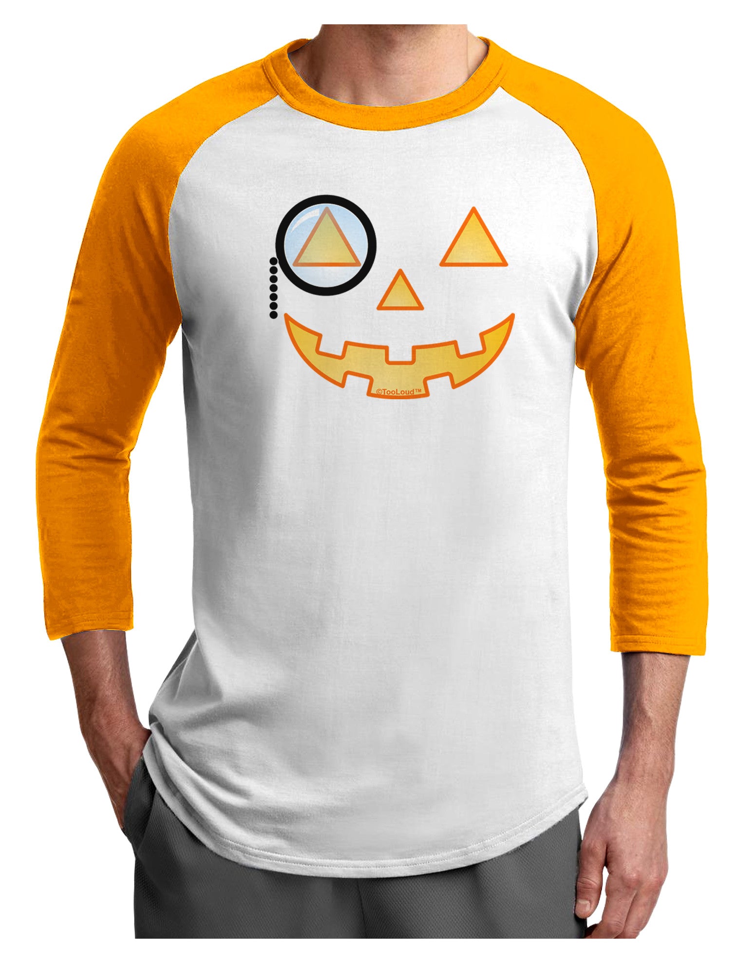 Monocle Jack-o-Lantern Color Adult Raglan Shirt-TooLoud-White-Gold-X-Small-Davson Sales