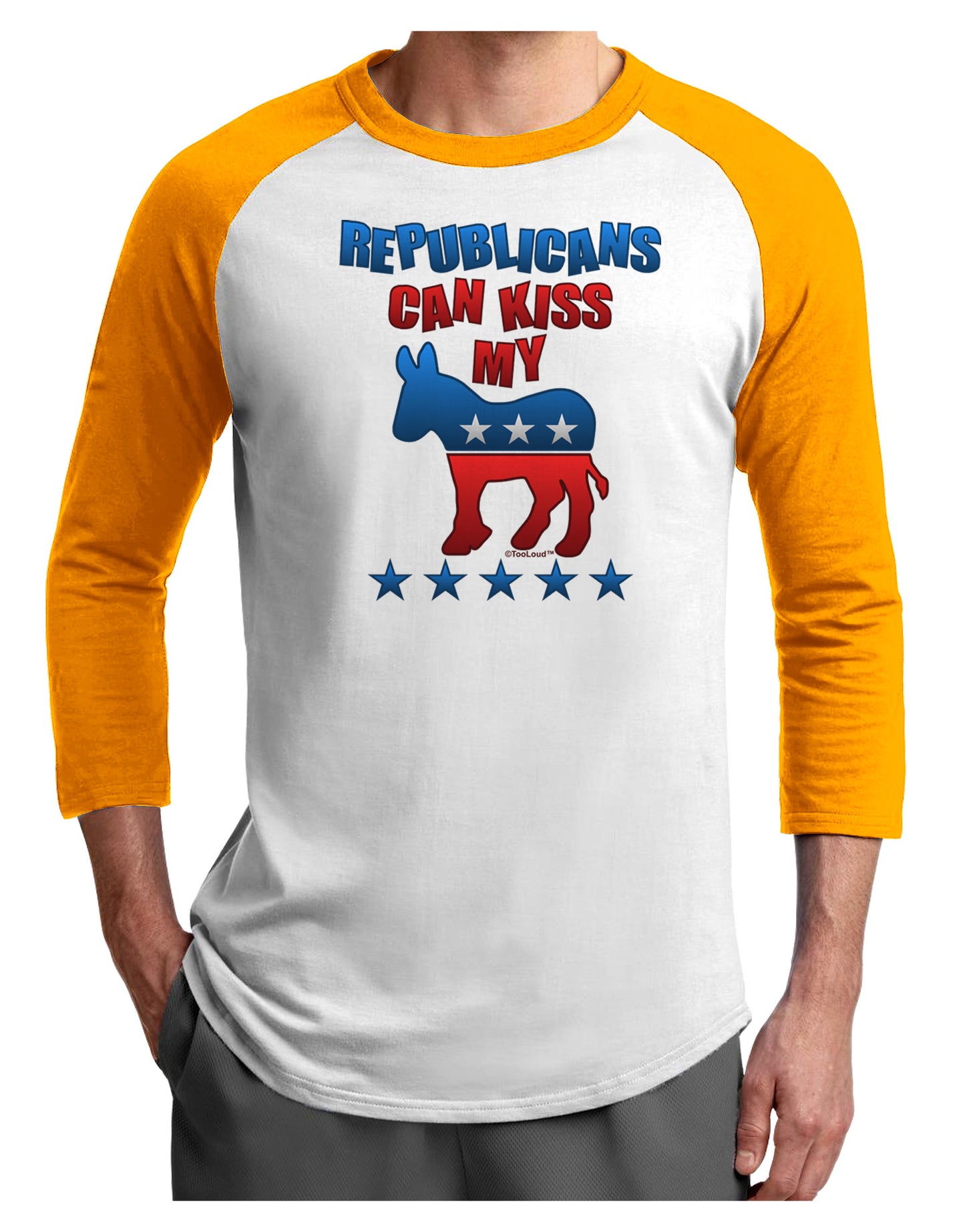 Republicans Can Kiss My - Democrat Adult Raglan Shirt-Raglan Shirt-TooLoud-White-Gold-X-Small-Davson Sales
