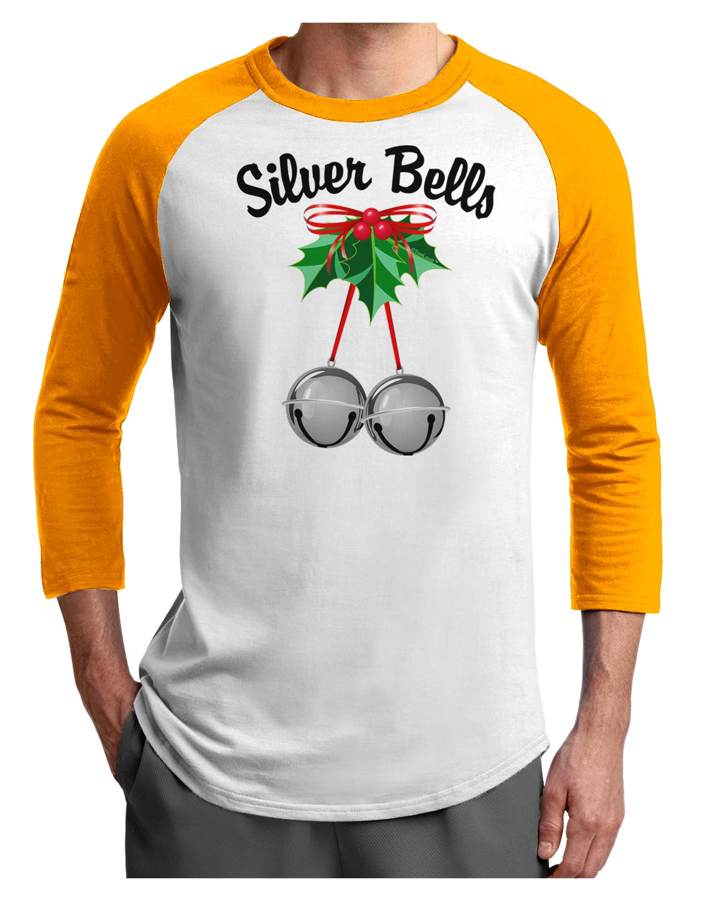 Silver Bells Adult Raglan Shirt by-Raglan Shirt-TooLoud-White-Gold-X-Small-Davson Sales
