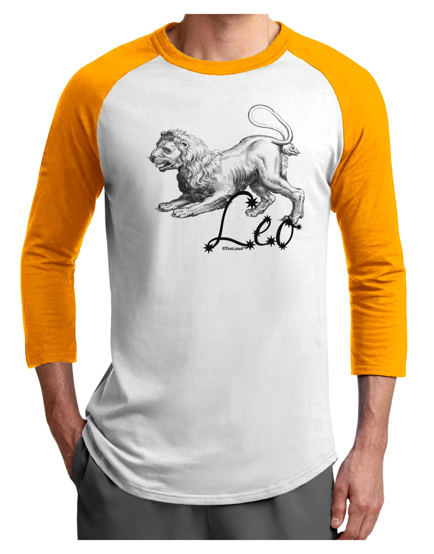 Leo Illustration Adult Raglan Shirt-TooLoud-White-Gold-X-Small-Davson Sales