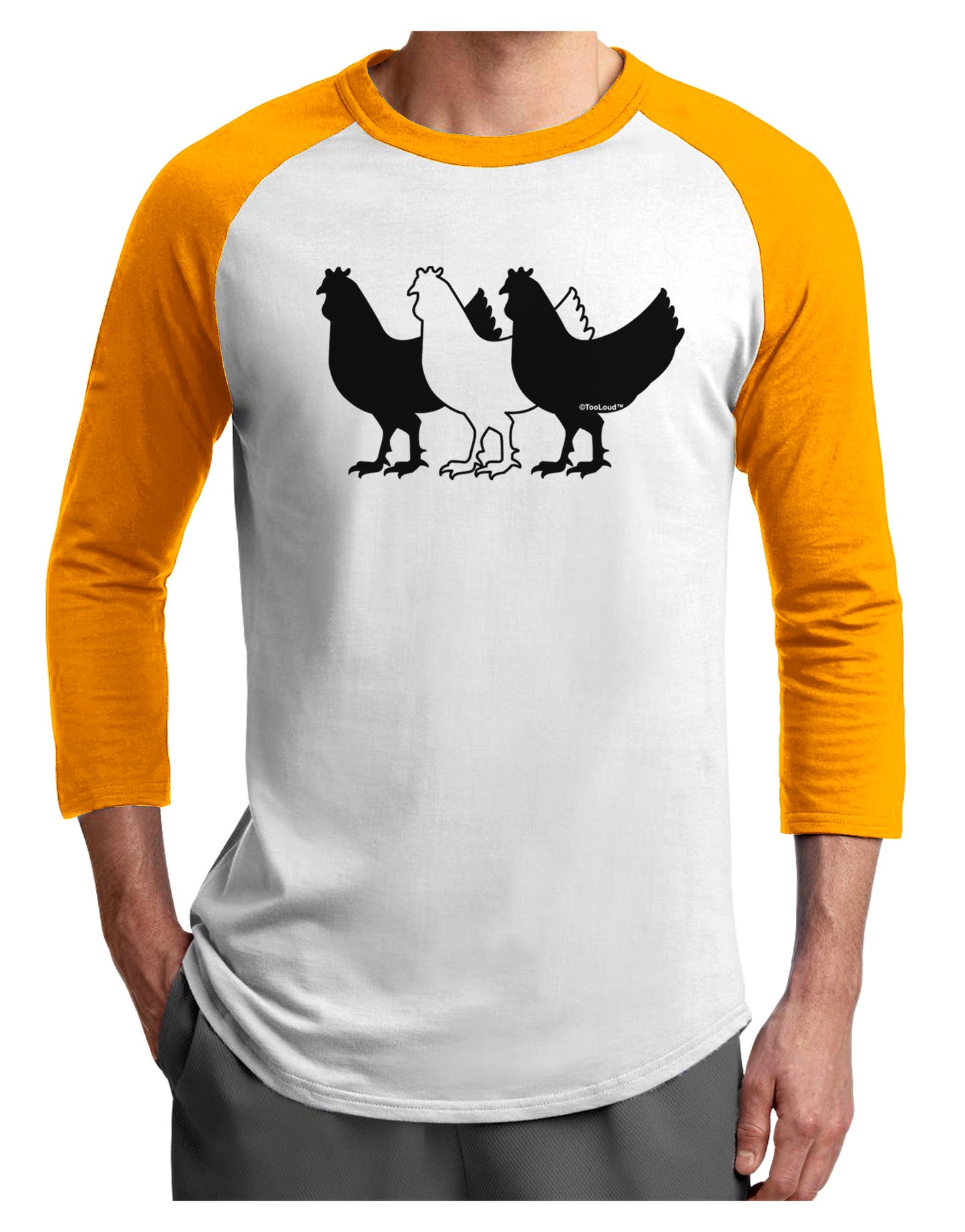 Three French Hens Adult Raglan Shirt-TooLoud-White-Gold-X-Small-Davson Sales