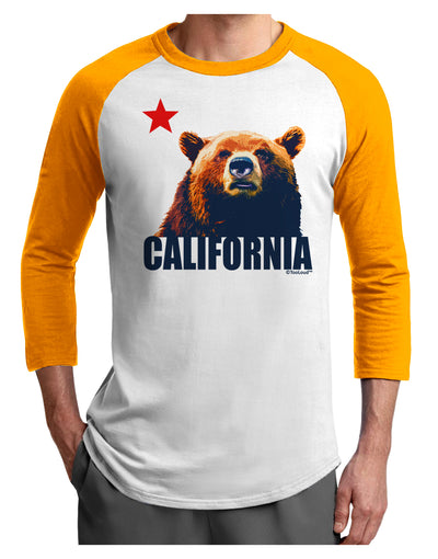California Republic Design - Grizzly Bear and Star Adult Raglan Shirt by TooLoud-TooLoud-White-Gold-X-Small-Davson Sales