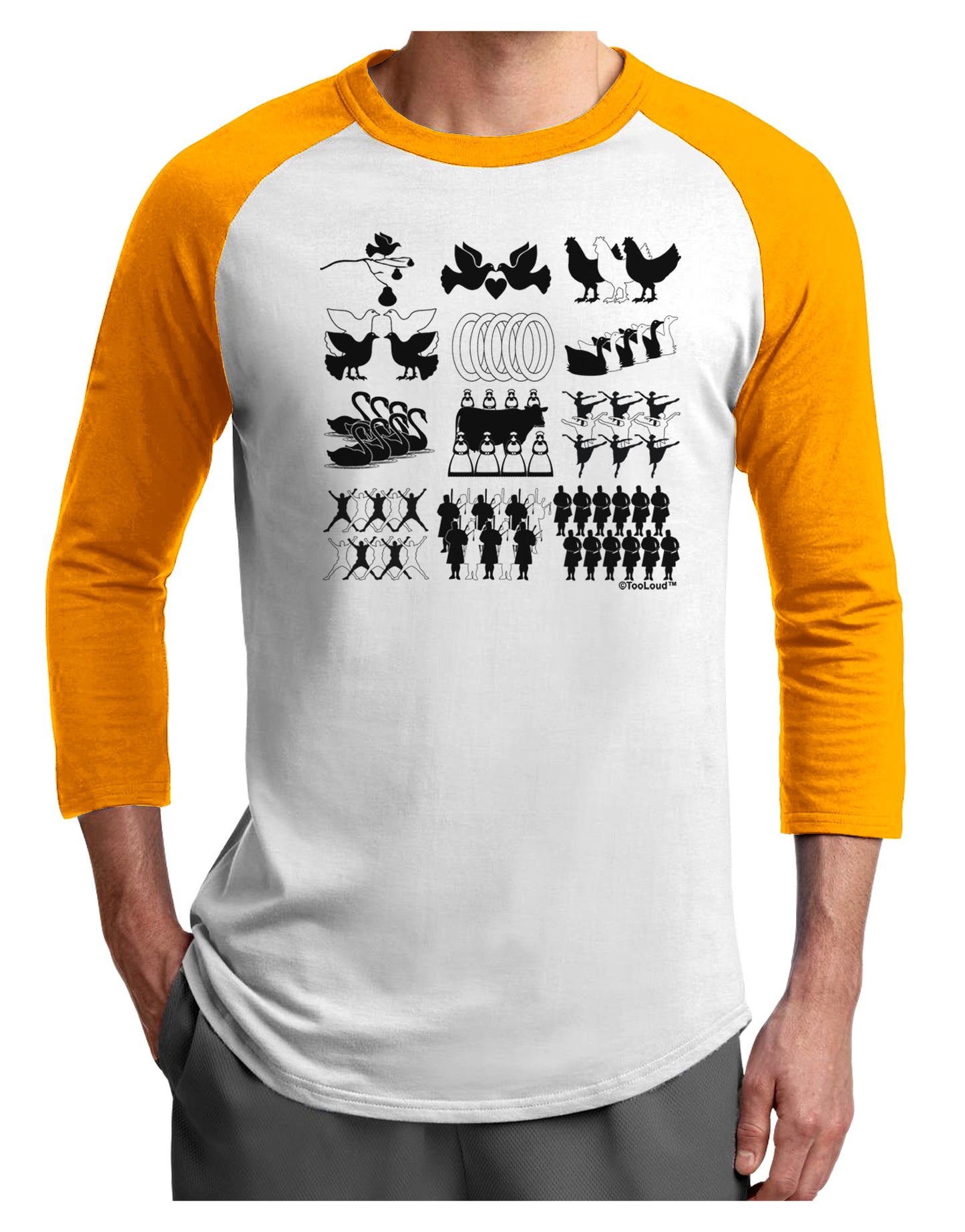 Twelve Days of Christmas Adult Raglan Shirt-TooLoud-White-Gold-X-Small-Davson Sales