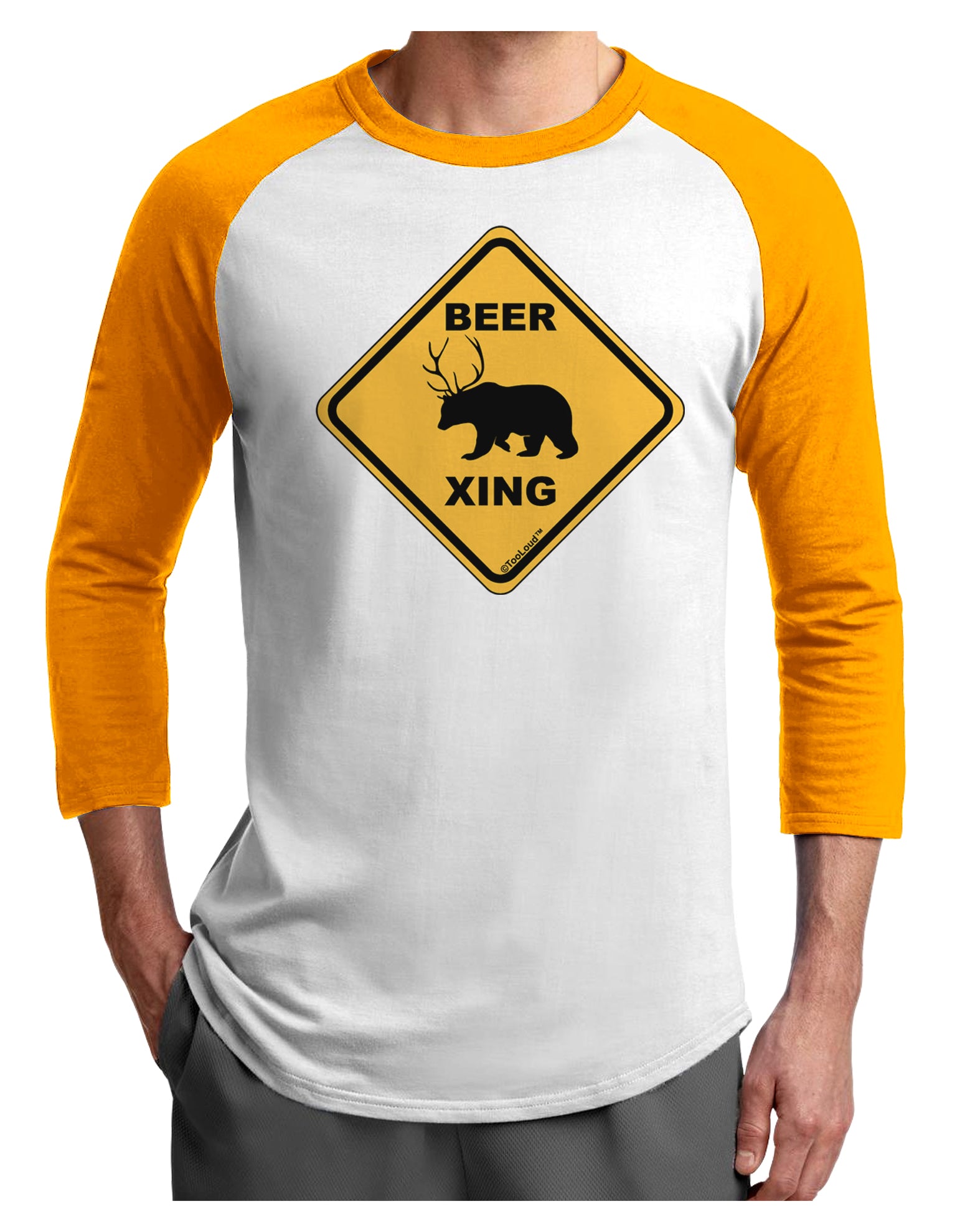Beer Xing Adult Raglan Shirt-TooLoud-White-Gold-X-Small-Davson Sales