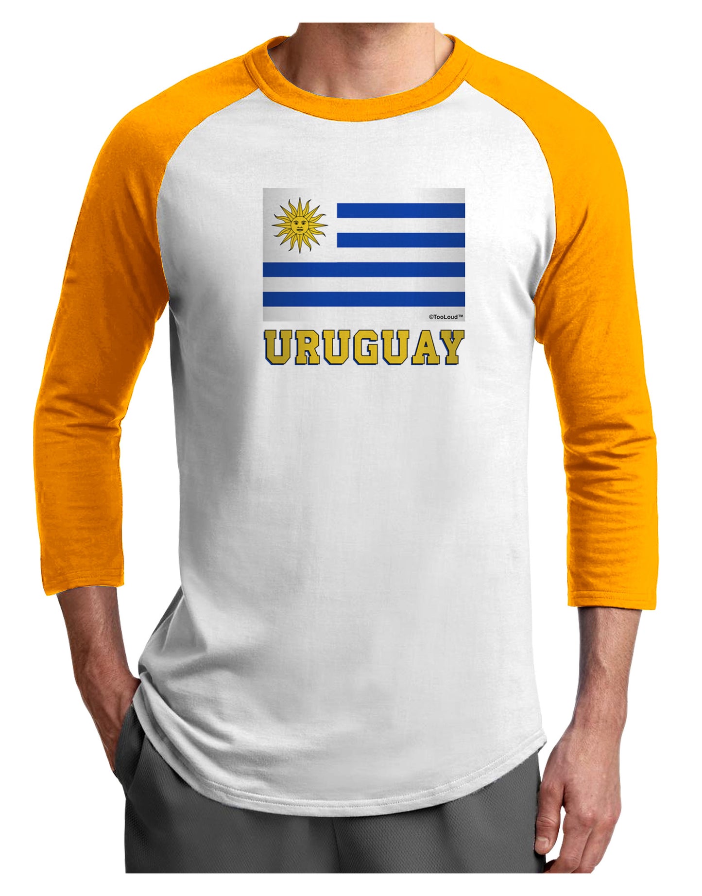 Uruguay Flag Adult Raglan Shirt-Raglan Shirt-TooLoud-White-Gold-X-Small-Davson Sales