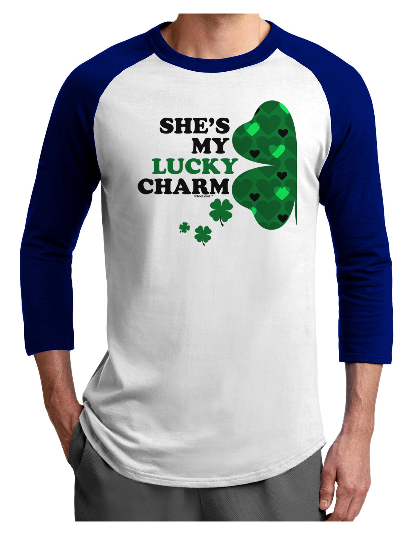 She's My Lucky Charm - Left Adult Raglan Shirt-Raglan Shirt-TooLoud-White-Royal-X-Small-Davson Sales