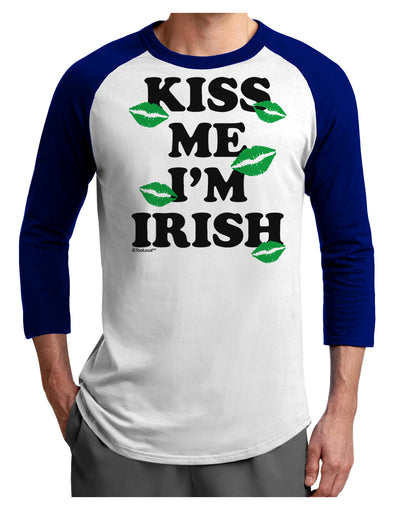 Kiss Me I'm Irish - Green Kisses Adult Raglan Shirt by TooLoud-Raglan Shirt-TooLoud-White-Royal-X-Small-Davson Sales