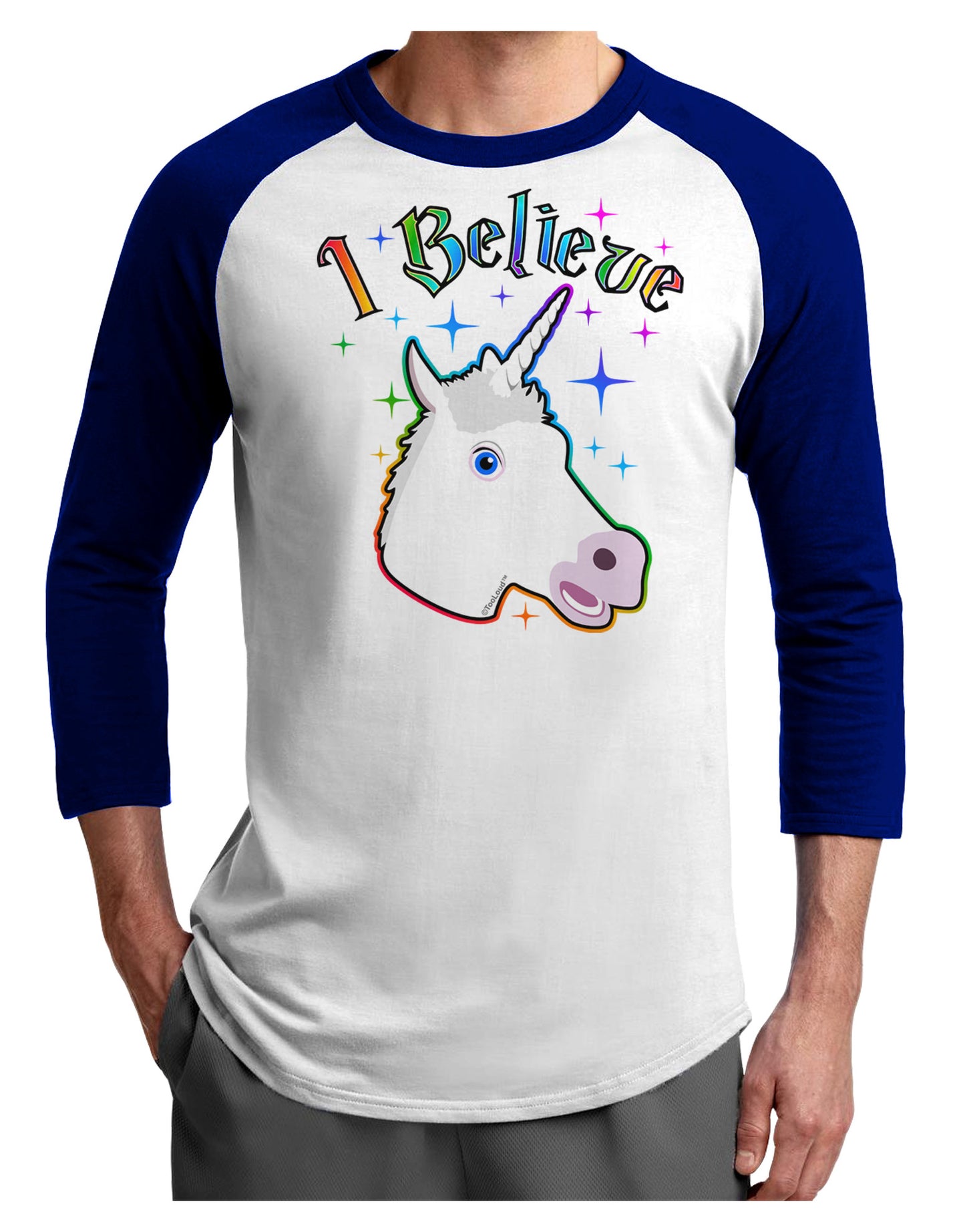 I Believe in Unicorns Adult Raglan Shirt-Raglan Shirt-TooLoud-White-Royal-X-Small-Davson Sales