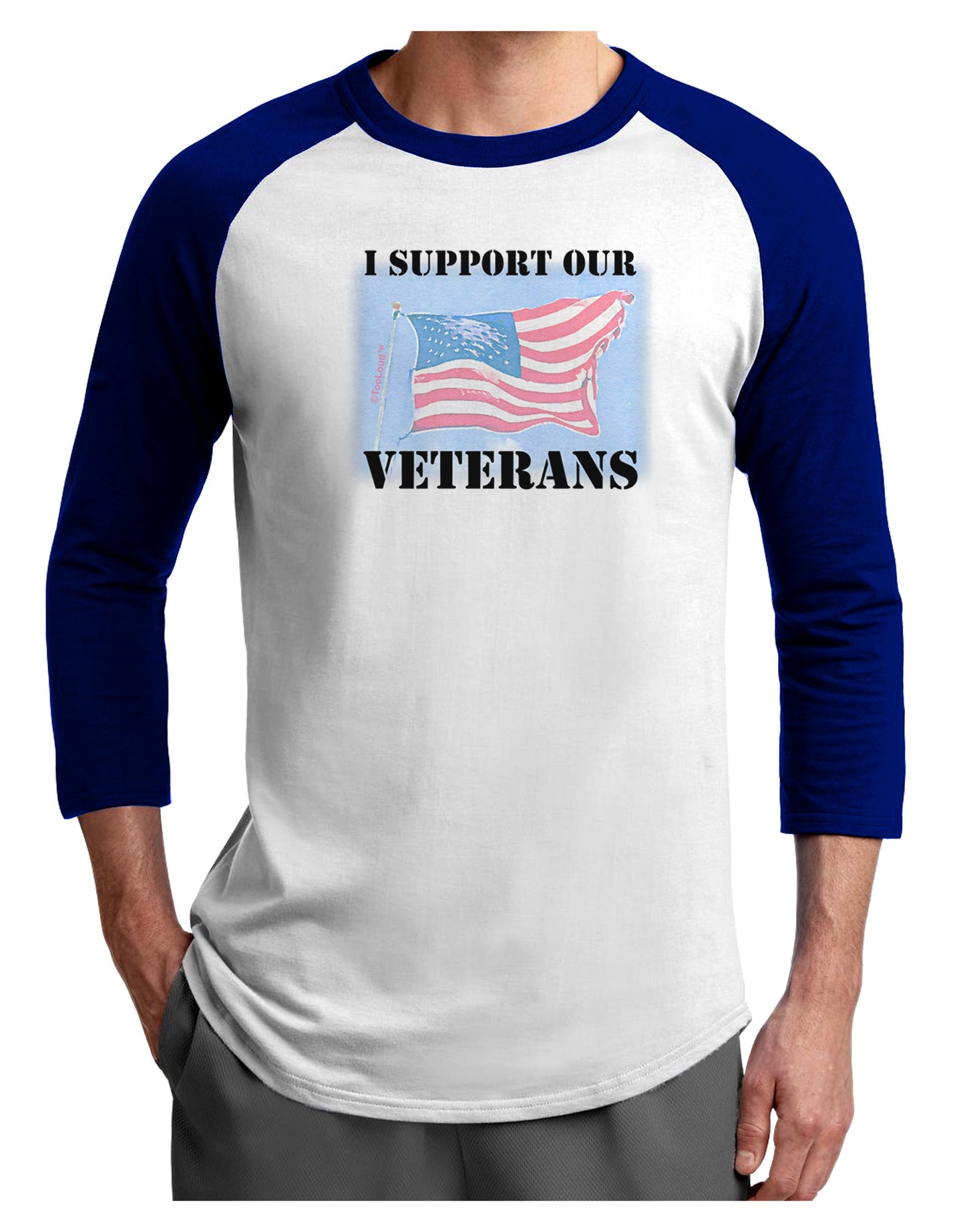 Support Our Veterans Adult Raglan Shirt-Raglan Shirt-TooLoud-White-Royal-X-Small-Davson Sales