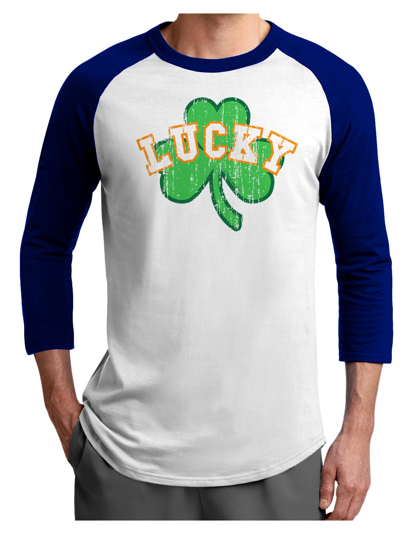 Lucky Shamrock Design Distressed Adult Raglan Shirt by TooLoud-TooLoud-White-Royal-X-Small-Davson Sales