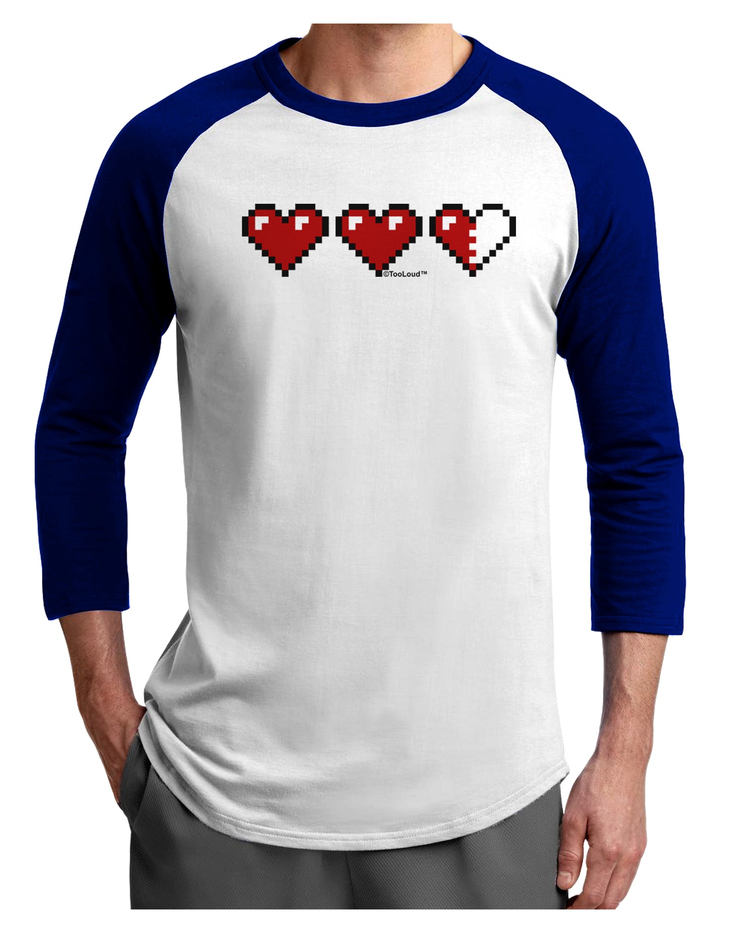Couples Pixel Heart Life Bar - Left Adult Raglan Shirt by TooLoud-TooLoud-White-Royal-X-Small-Davson Sales