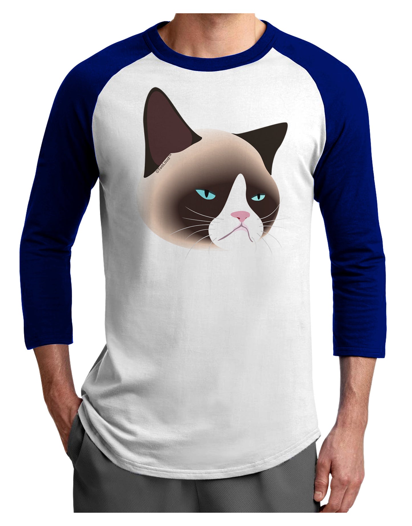 Cute Disgruntled Siamese Cat Adult Raglan Shirt-Raglan Shirt-TooLoud-White-Royal-X-Small-Davson Sales