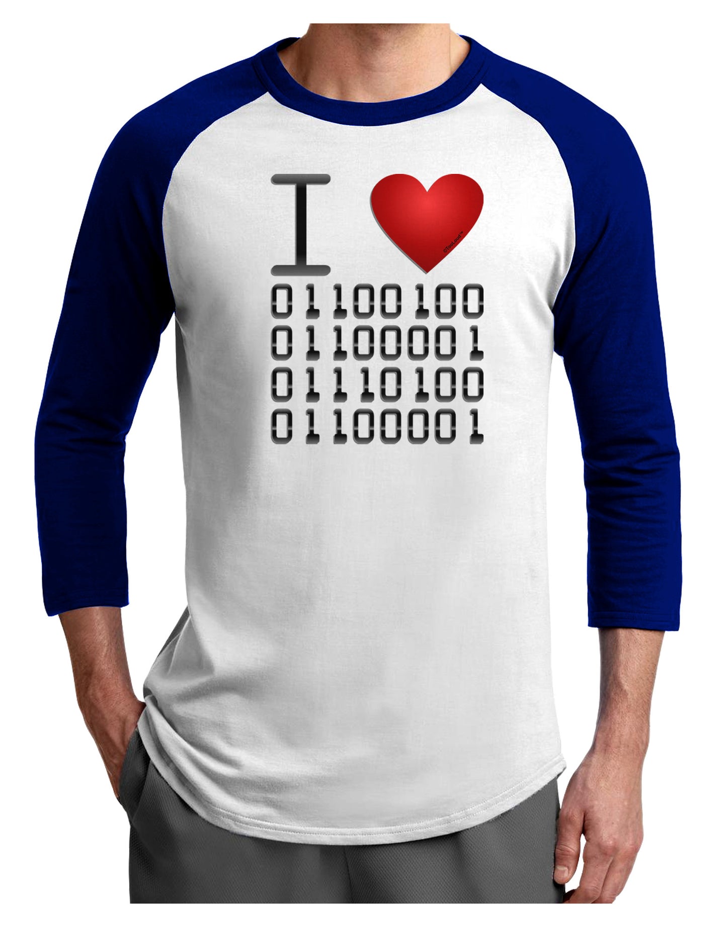 I Heart Binary Data Adult Raglan Shirt-Raglan Shirt-TooLoud-White-Royal-X-Small-Davson Sales