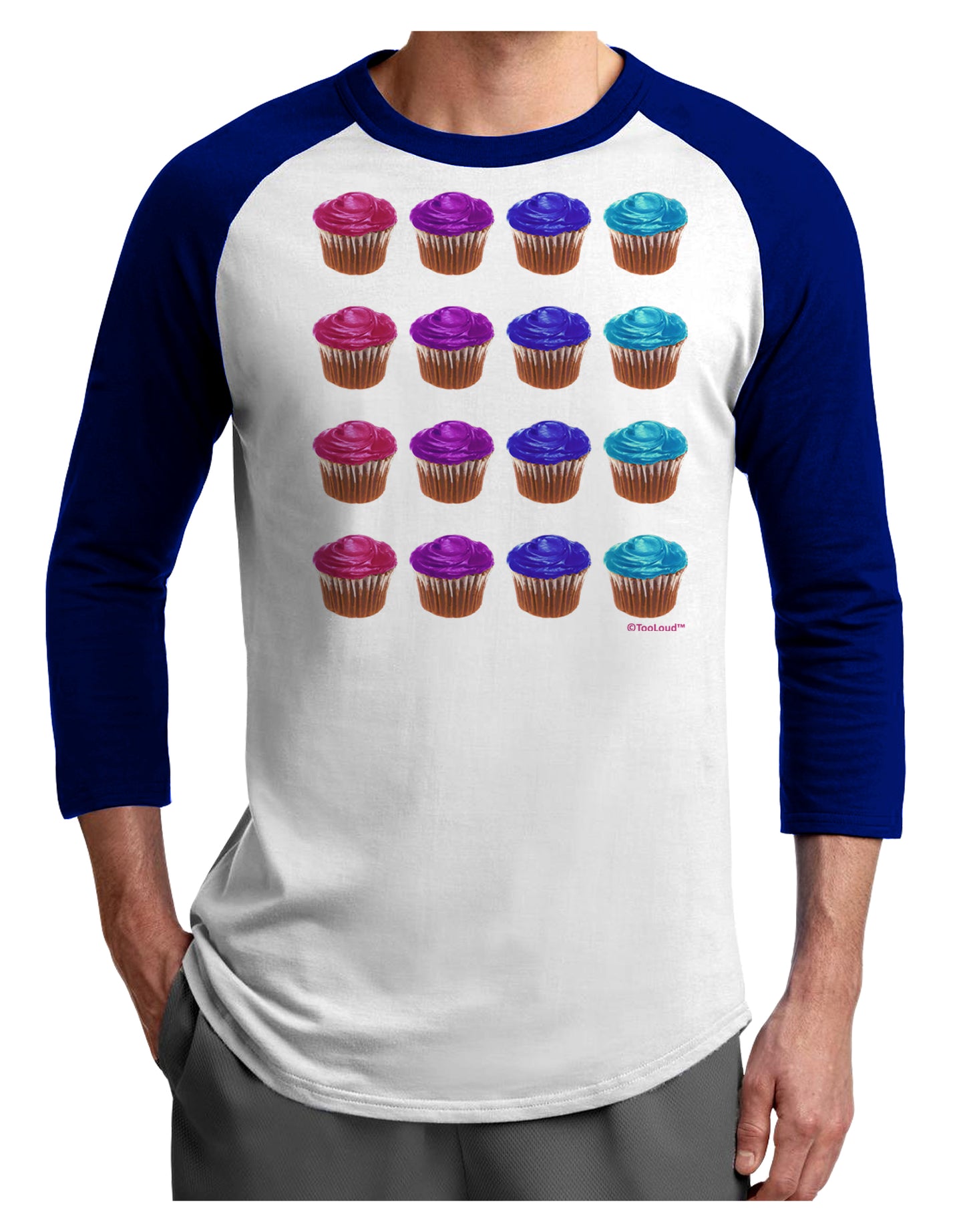 Colorful Cupcake Pattern Adult Raglan Shirt by TooLoud-TooLoud-White-Royal-X-Small-Davson Sales