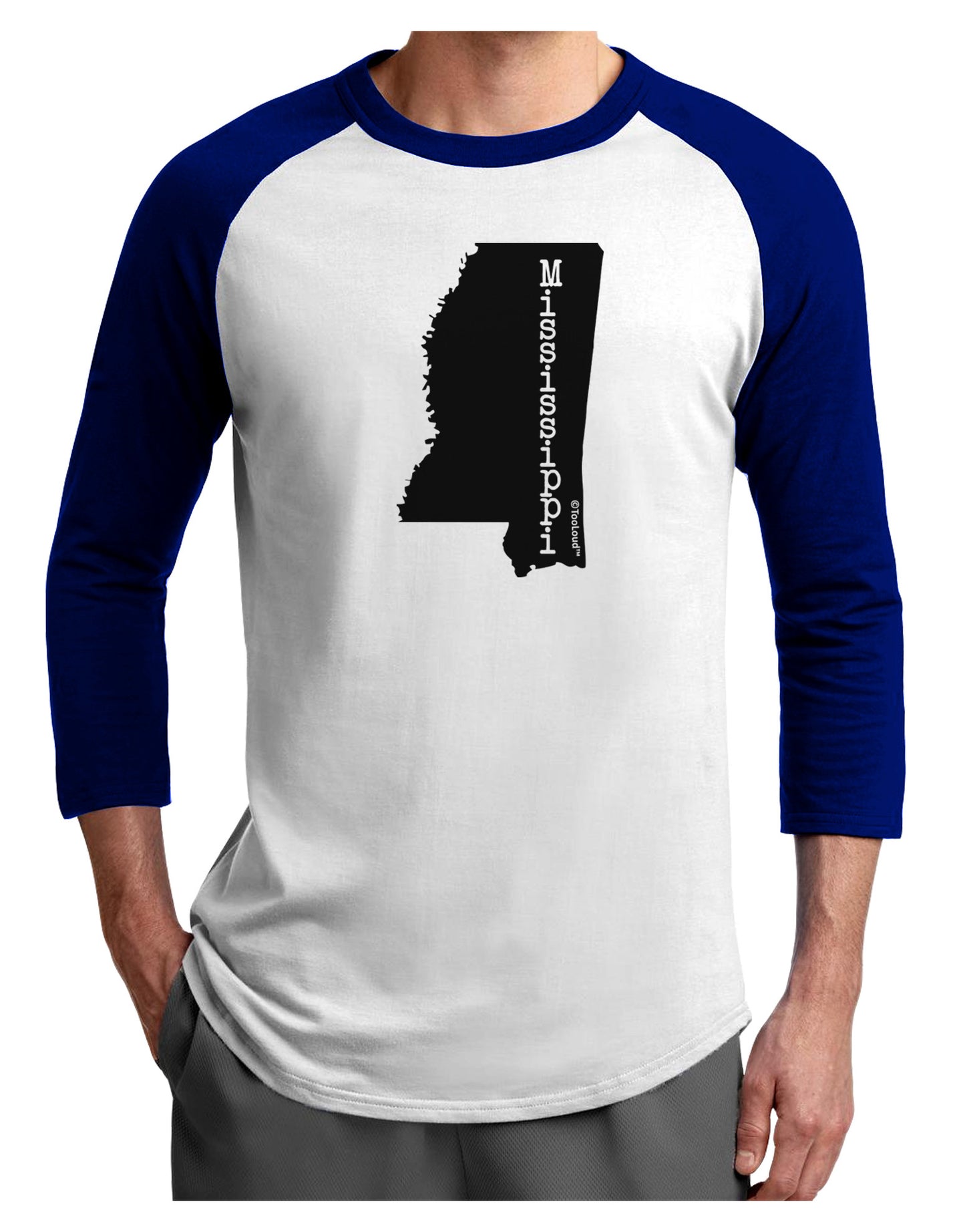 Mississippi - United States Shape Adult Raglan Shirt-Raglan Shirt-TooLoud-White-Royal-X-Small-Davson Sales