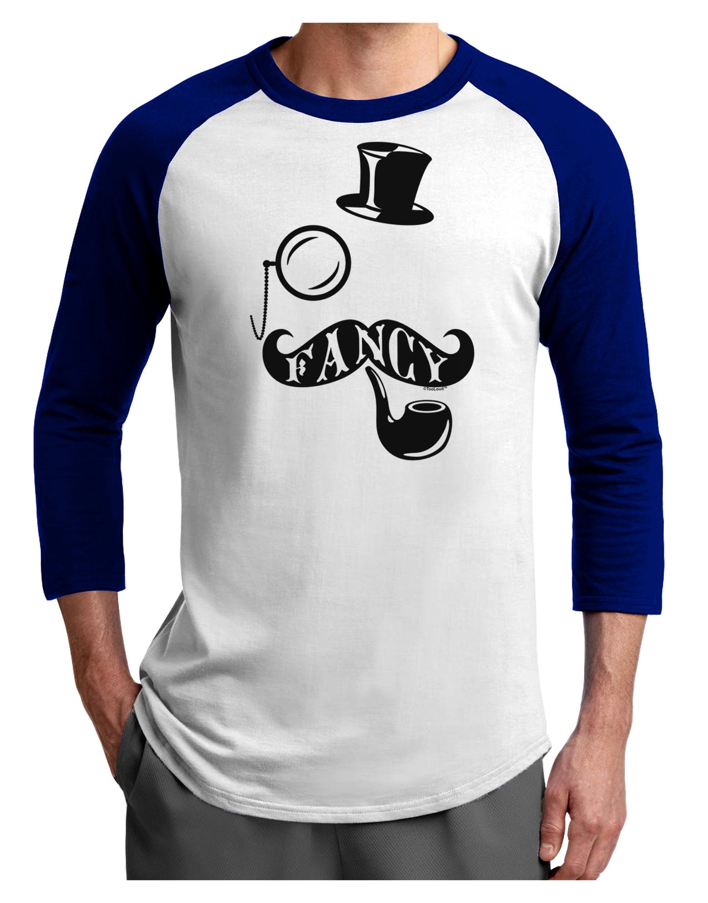Fancy Tophat Mustache Pipe and Monocle Adult Raglan Shirt-Raglan Shirt-TooLoud-White-Royal-X-Small-Davson Sales