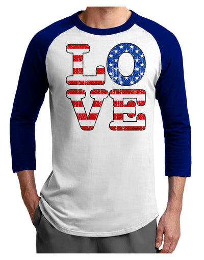 American Love Design - Distressed Adult Raglan Shirt by TooLoud-TooLoud-White-Royal-X-Small-Davson Sales