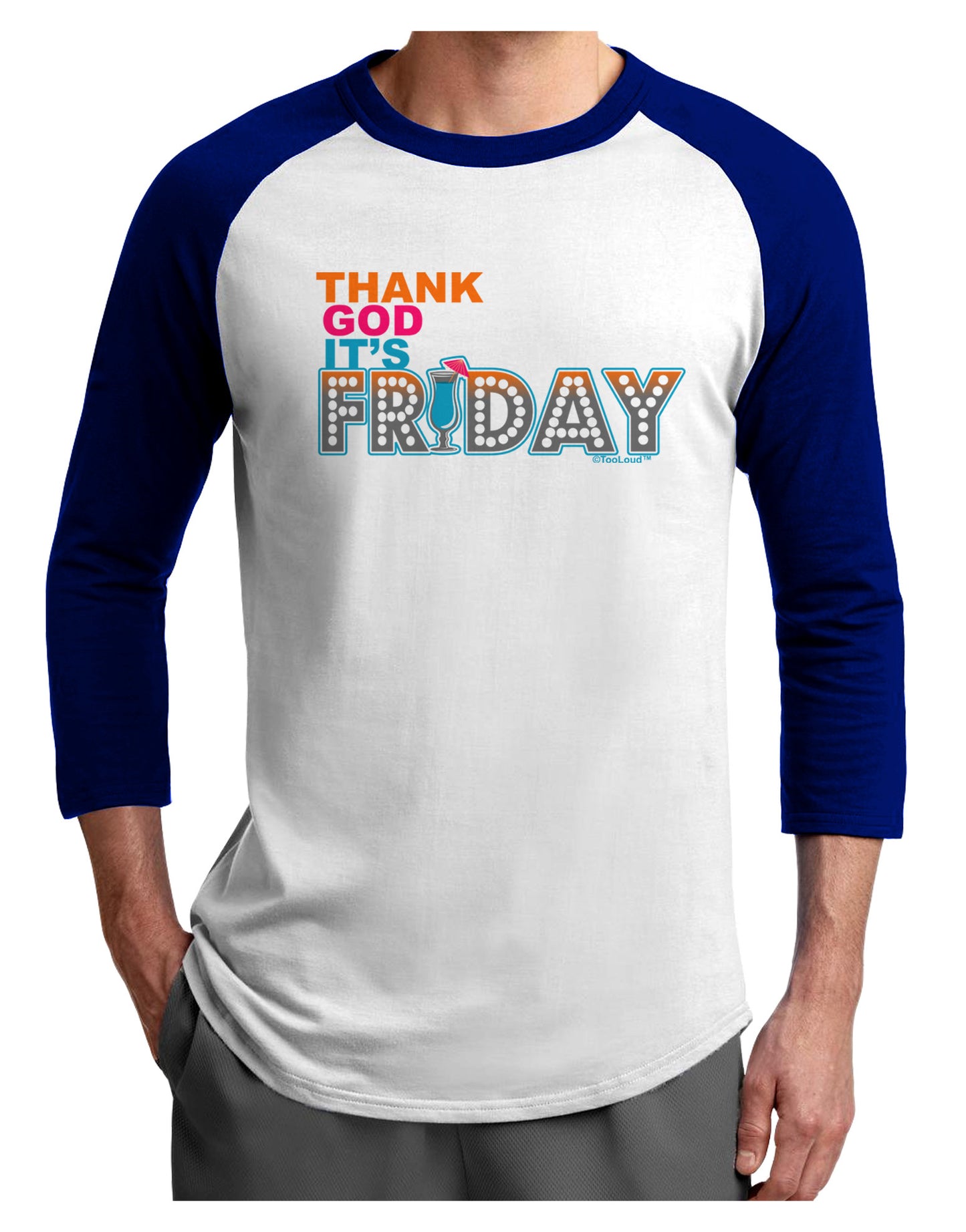 Thank God It's Friday Mixed Drink Adult Raglan Shirt-Raglan Shirt-TooLoud-White-Royal-X-Small-Davson Sales