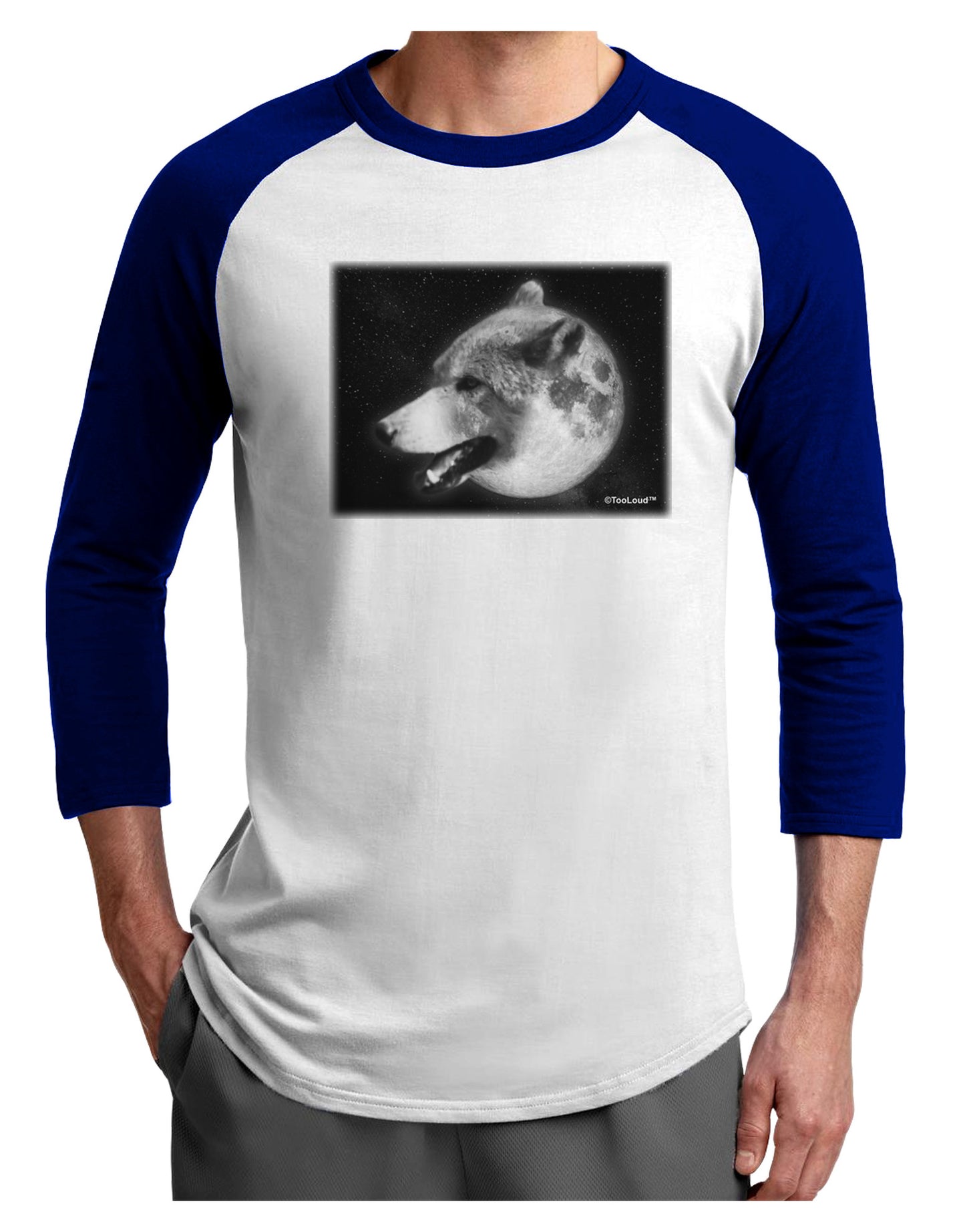 White Wolf Moon Adult Raglan Shirt-Raglan Shirt-TooLoud-White-Royal-X-Small-Davson Sales