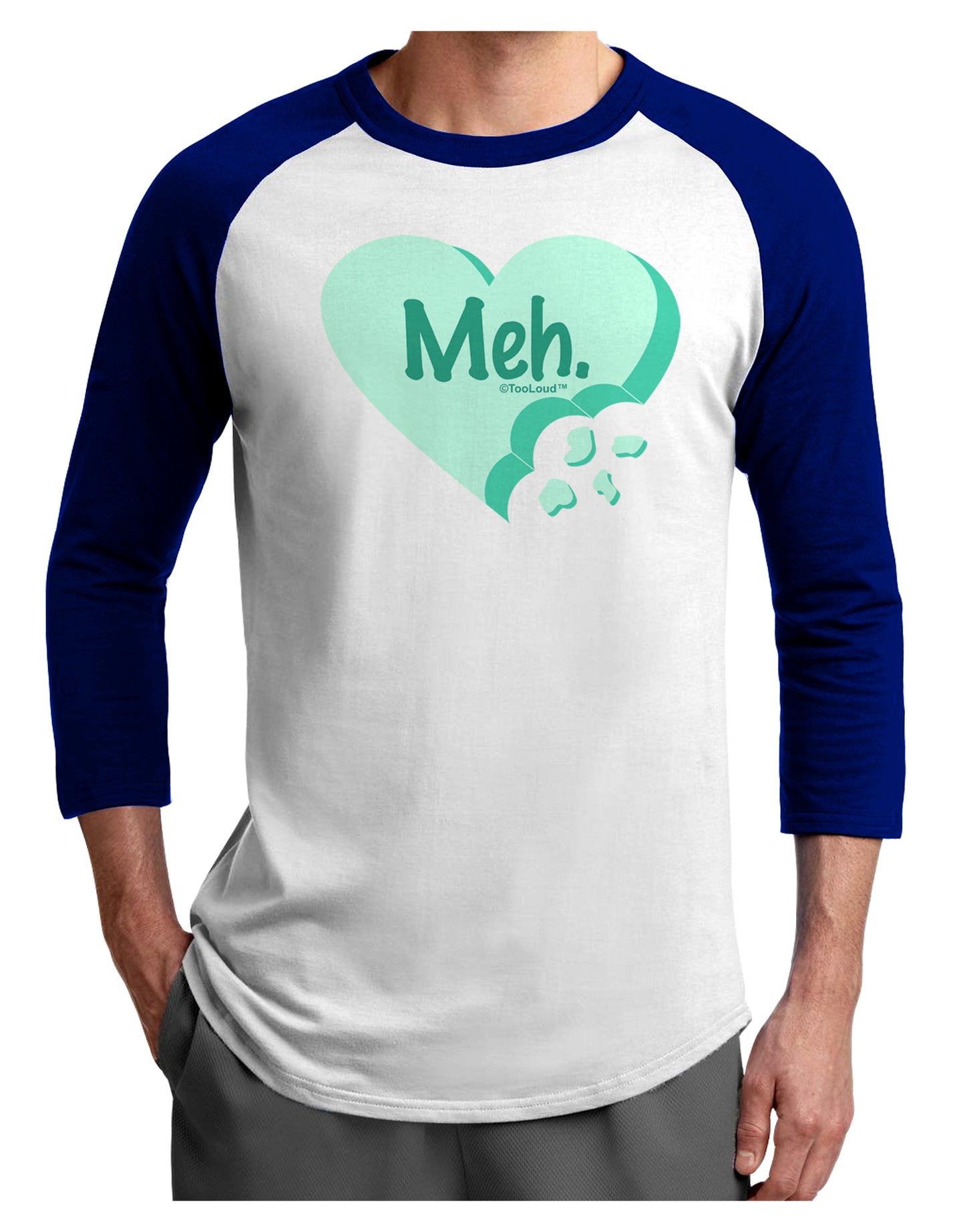 Meh Candy Heart Green - Valentines Day Adult Raglan Shirt by TooLoud-TooLoud-White-Royal-X-Small-Davson Sales