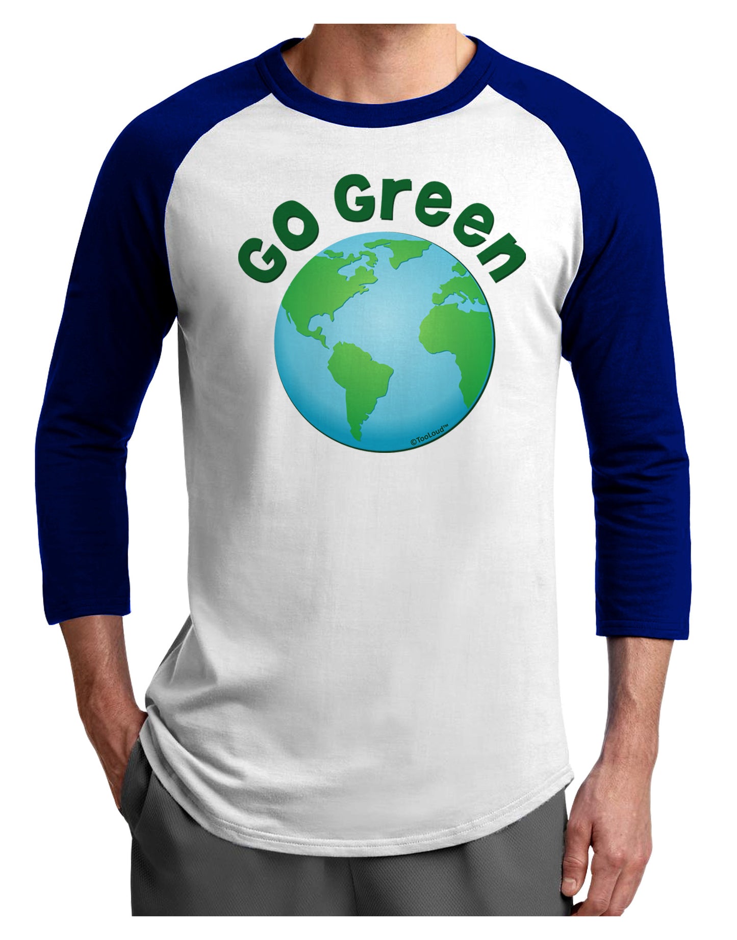 Go Green - Planet Earth Adult Raglan Shirt-TooLoud-White-Royal-X-Small-Davson Sales