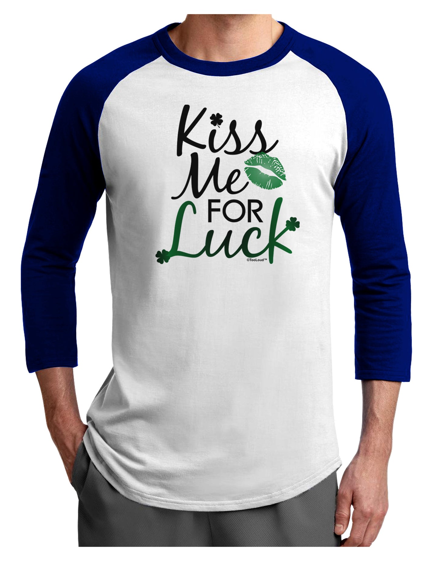 Kiss Me For Luck Adult Raglan Shirt-Raglan Shirt-TooLoud-White-Royal-X-Small-Davson Sales