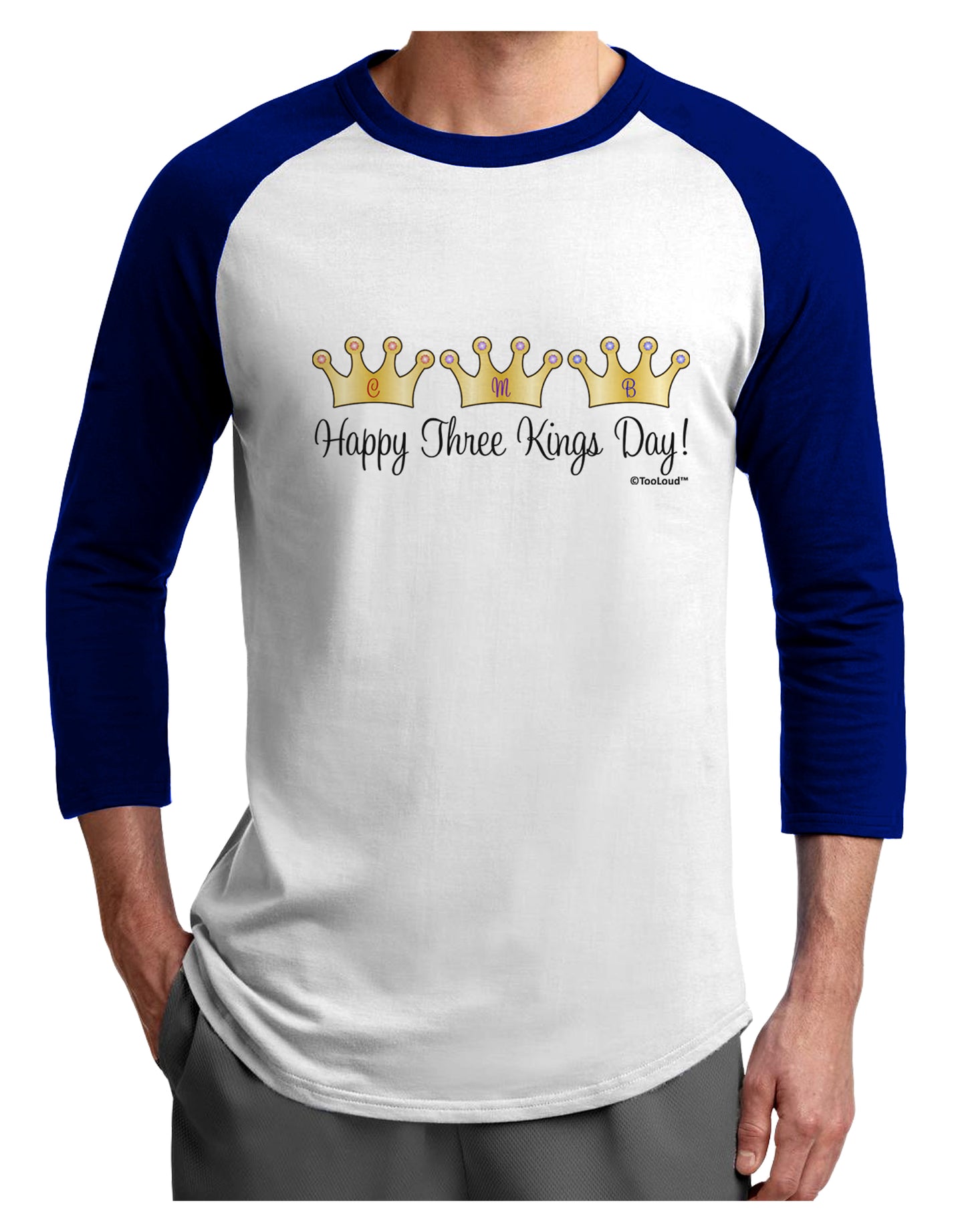 Happy Three Kings Day - 3 Crowns Adult Raglan Shirt by TooLoud-Raglan Shirt-TooLoud-White-Royal-X-Small-Davson Sales