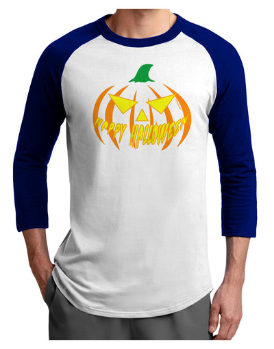 Happy Halloween Jack Yellow Adult Raglan Shirt-Raglan Shirt-TooLoud-White-Royal-X-Small-Davson Sales