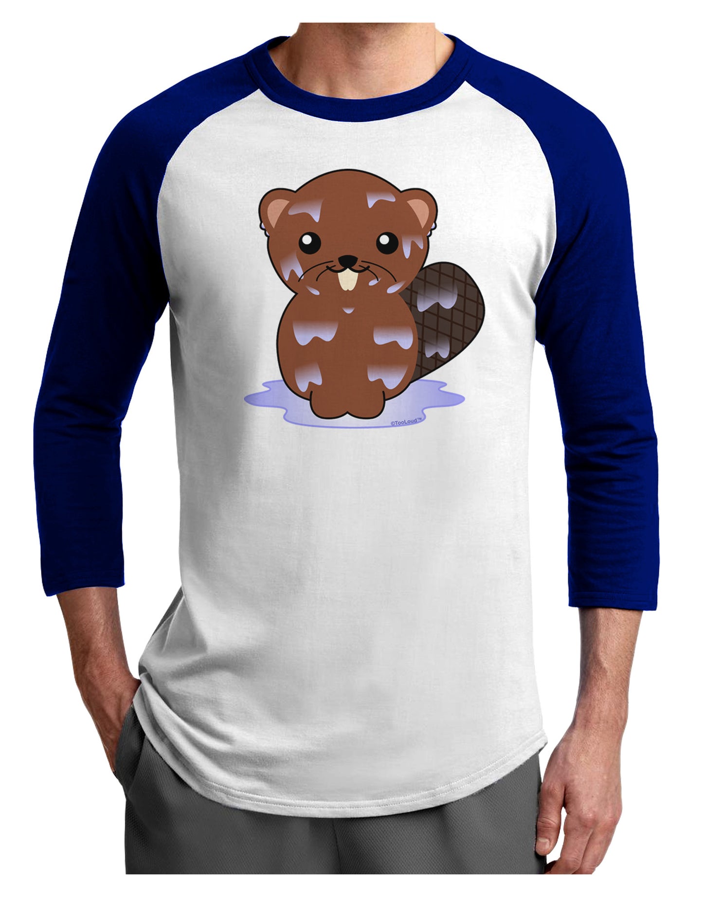 Cute Wet Beaver Adult Raglan Shirt-TooLoud-White-Royal-X-Small-Davson Sales
