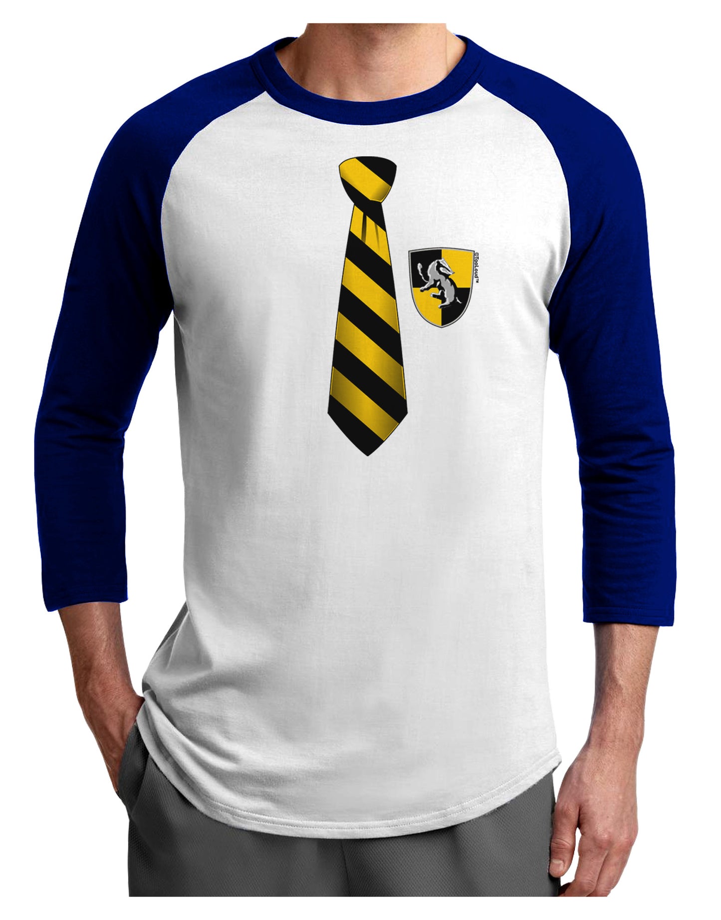 TooLoud Wizard Tie Yellow and Black Adult Raglan Shirt-TooLoud-White-Royal-X-Small-Davson Sales