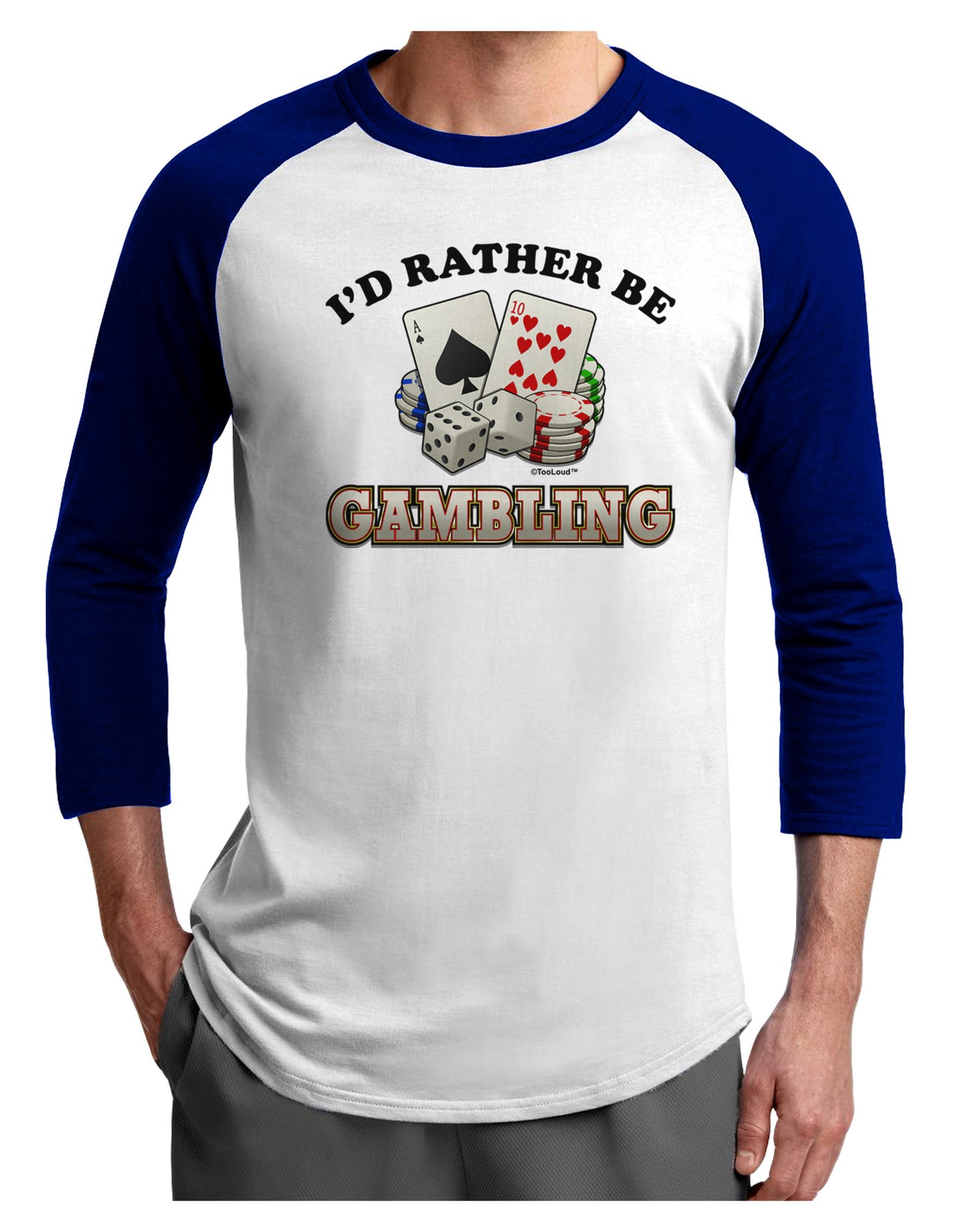 I'd Rather Be Gambling Adult Raglan Shirt-Raglan Shirt-TooLoud-White-Royal-X-Small-Davson Sales
