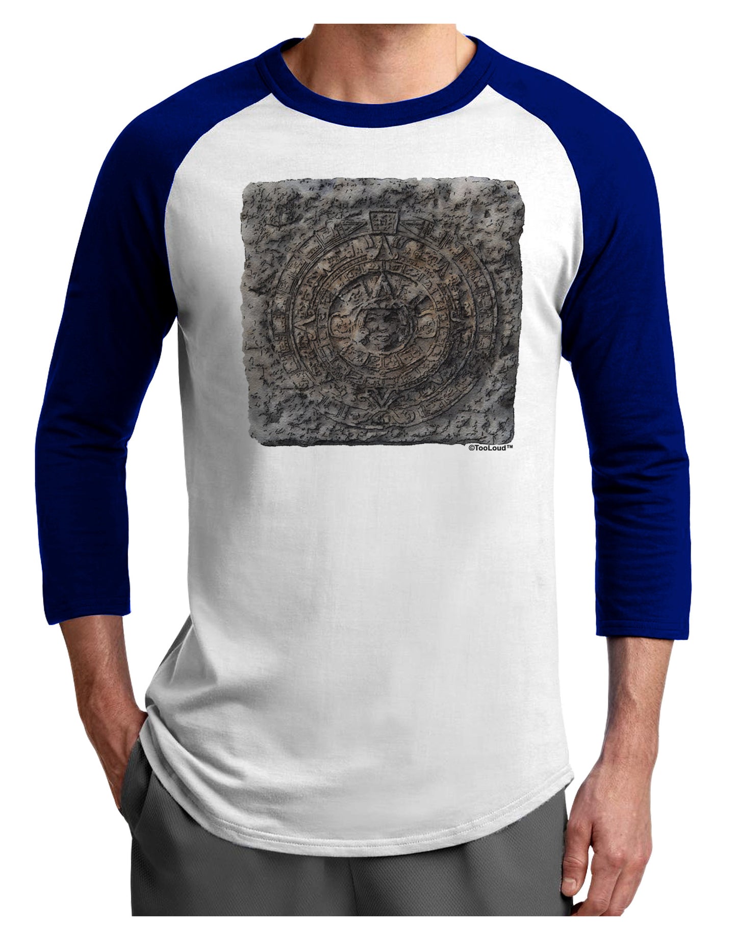 Stone Carving Watercolor Adult Raglan Shirt-TooLoud-White-Royal-X-Small-Davson Sales