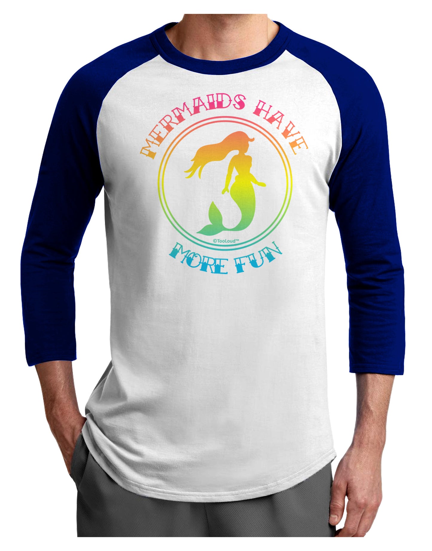 Mermaids Have More Fun - Beachy Colors Adult Raglan Shirt-TooLoud-White-Royal-X-Small-Davson Sales