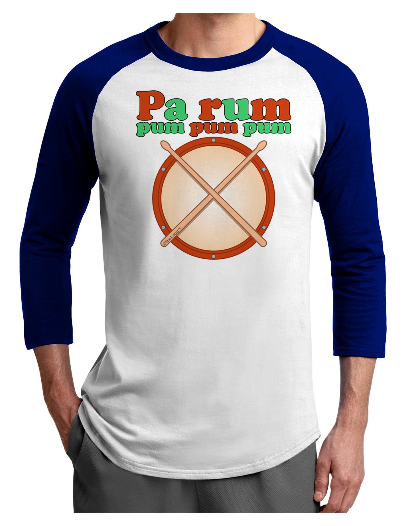 Pa Rum Pum Pum Pum Adult Raglan Shirt-TooLoud-White-Royal-X-Small-Davson Sales