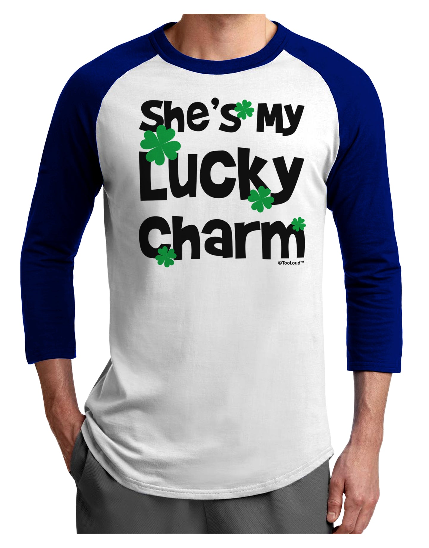 She's My Lucky Charm - Matching Couples Design Adult Raglan Shirt by TooLoud-Raglan Shirt-TooLoud-White-Royal-X-Small-Davson Sales