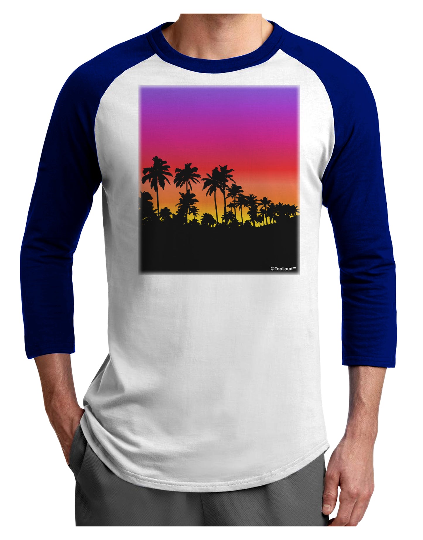 Palm Trees and Sunset Design Adult Raglan Shirt by TooLoud-TooLoud-White-Royal-X-Small-Davson Sales