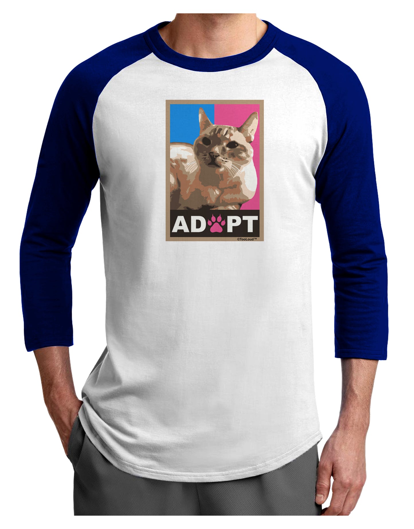 Adopt Cute Kitty Cat Adoption Adult Raglan Shirt-TooLoud-White-Royal-X-Small-Davson Sales