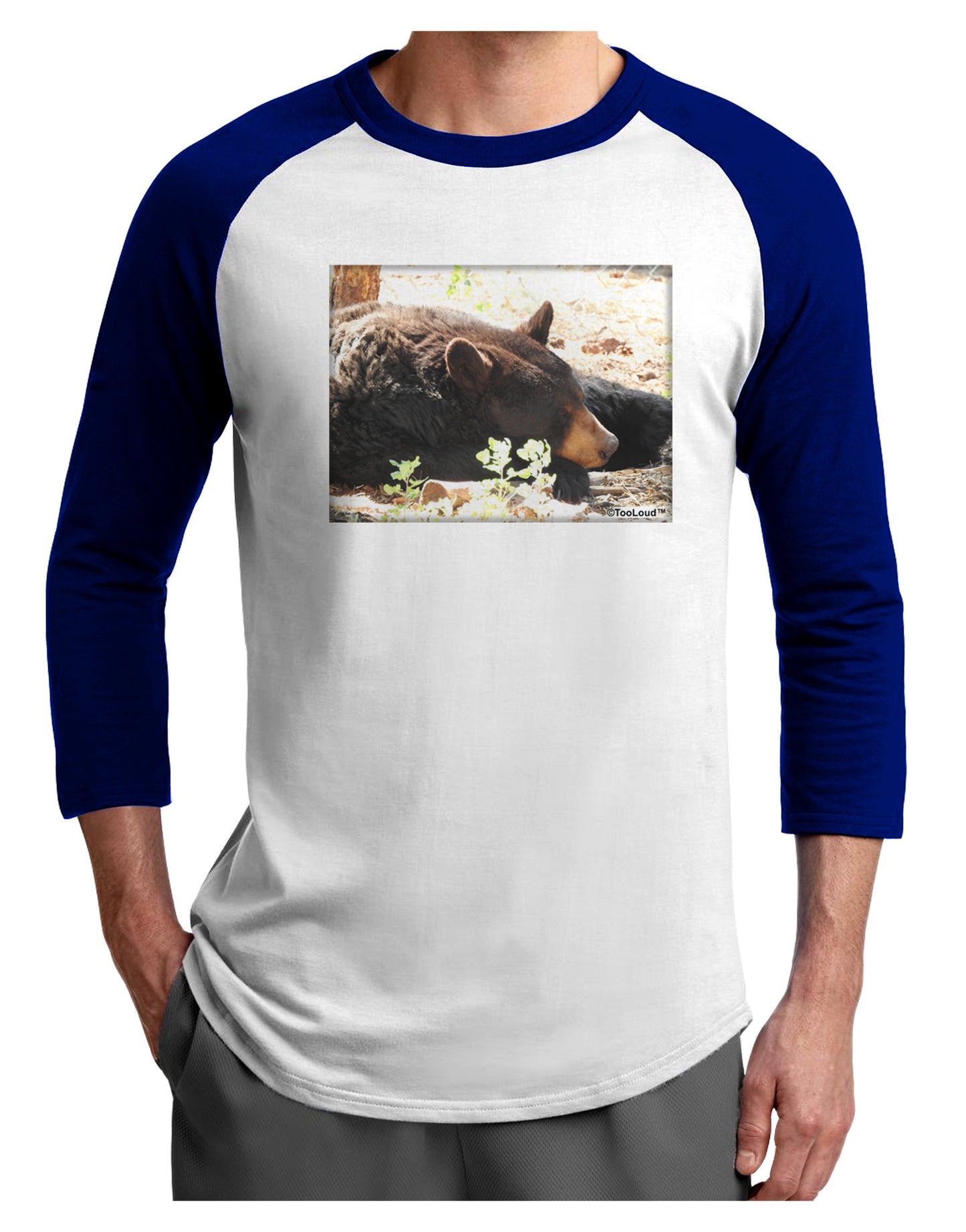 Laying Black Bear Adult Raglan Shirt-Raglan Shirt-TooLoud-White-Royal-X-Small-Davson Sales