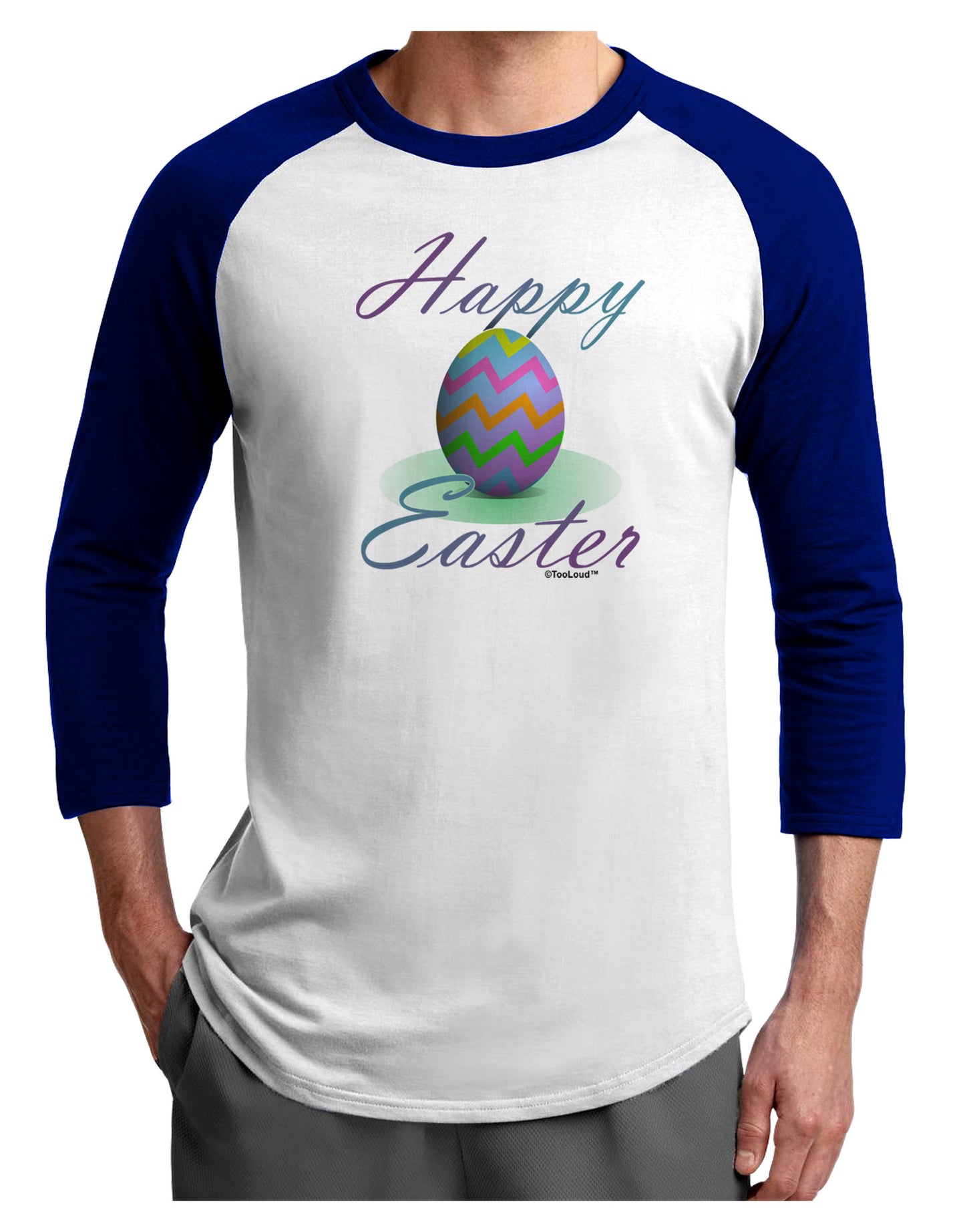 One Happy Easter Egg Adult Raglan Shirt-TooLoud-White-Royal-X-Small-Davson Sales