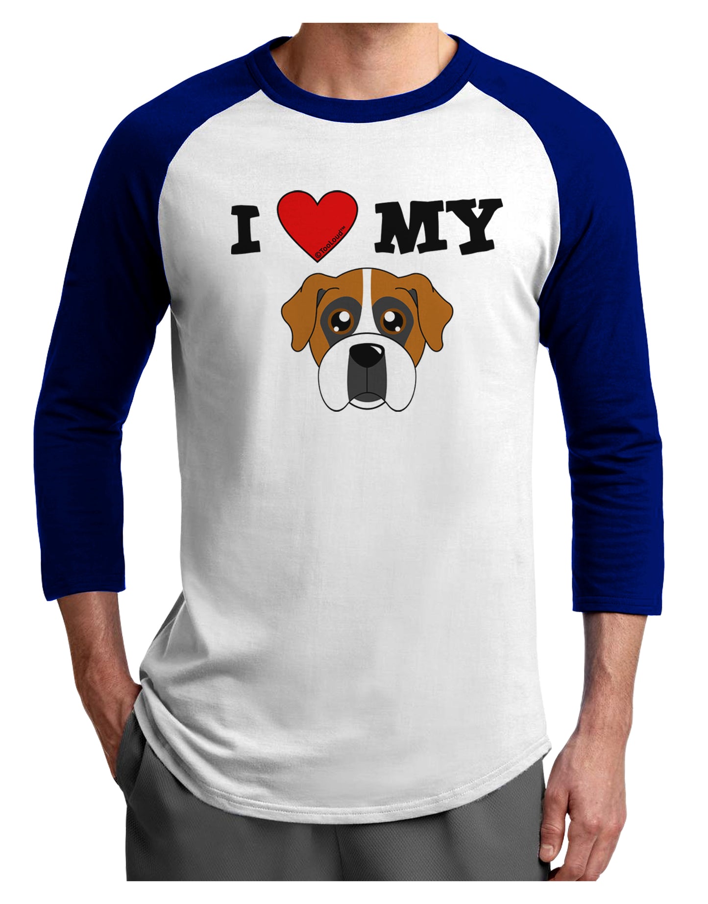 I Heart My - Cute Boxer Dog Adult Raglan Shirt by TooLoud-Raglan Shirt-TooLoud-White-Royal-X-Small-Davson Sales