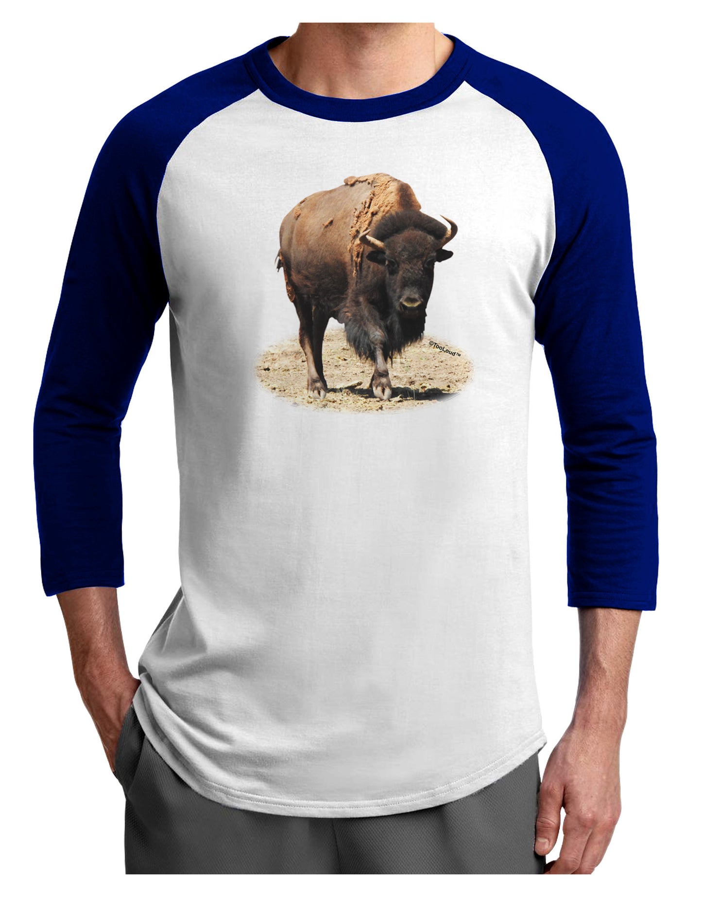 Strong Bison Cutout Adult Raglan Shirt-Raglan Shirt-TooLoud-White-Royal-X-Small-Davson Sales