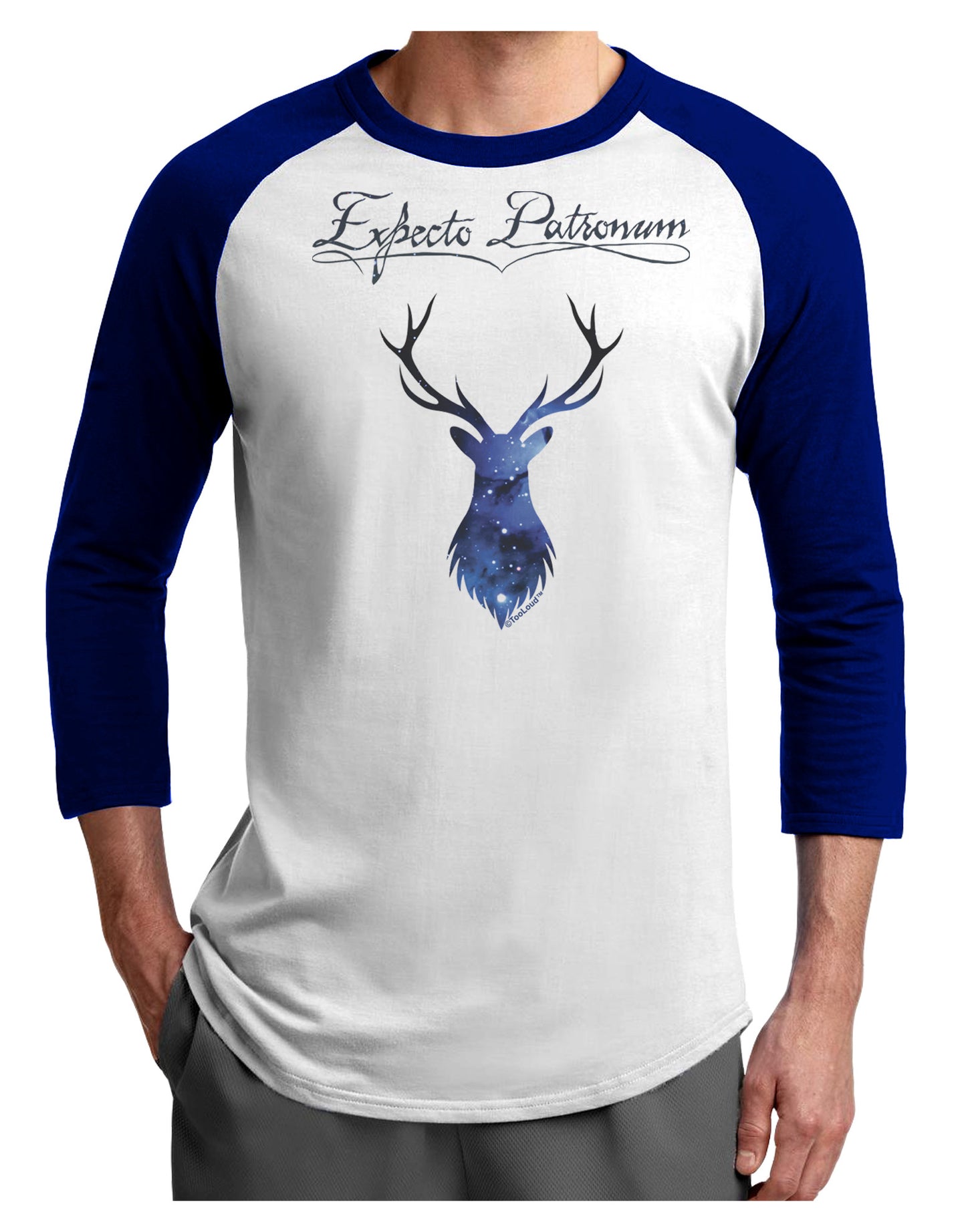 Expecto Patronum Space Stag Adult Raglan Shirt-Raglan Shirt-TooLoud-White-Royal-X-Small-Davson Sales
